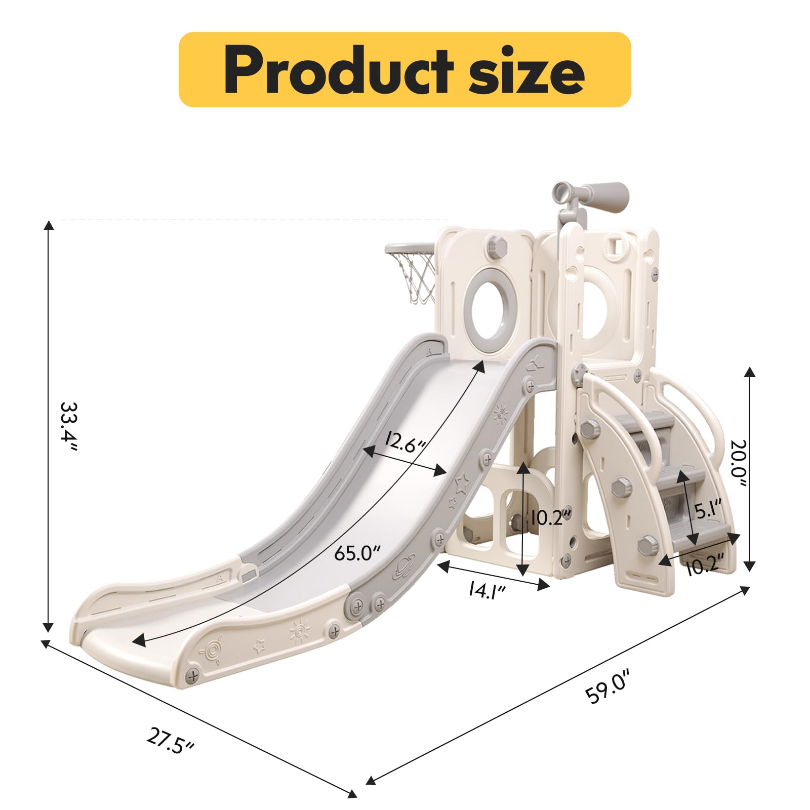 6-in-1 Multifunctional Toddler Playset with Slide, Basketball Hoop & Ring Toss - Indoor/Outdoor Kids Playground Toy for Ages 1-3 Years - Perfect for Backyard, Playroom & Preschool Activities (White & Grey)