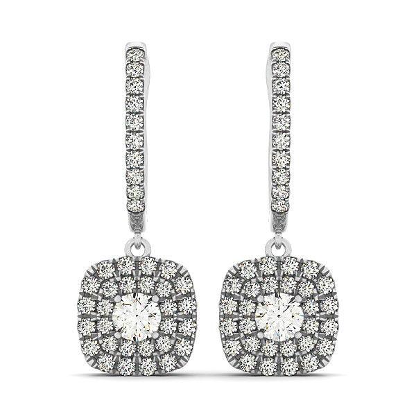 14K White Gold Double Halo Cushion Cut Diamond Stud Earrings (3/4 CTTW) - Perfect for Weddings, Anniversaries & Special Occasions