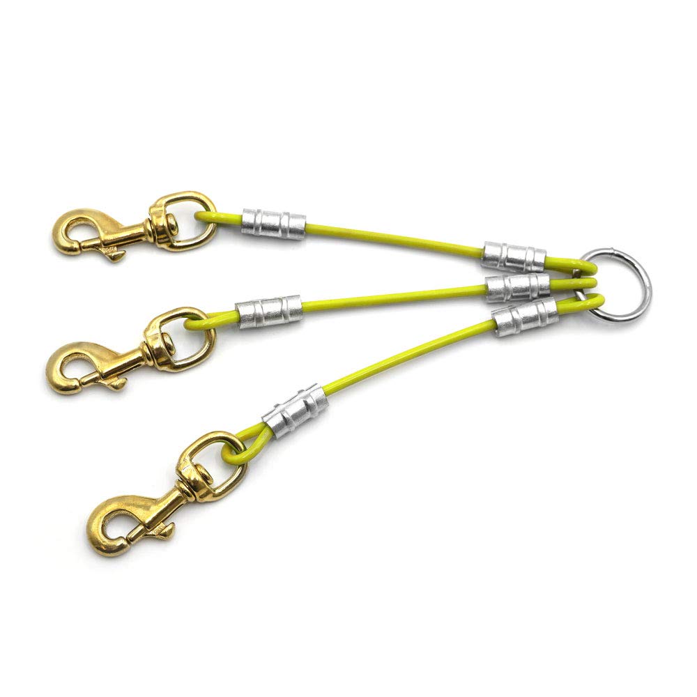 Durable 3 Dog Leash Splitter Coupler for Walking Multiple Pets - Heavy Duty Yellow Tether with Strong Clips - Perfect for Hiking, Park Adventures & Training Sessions