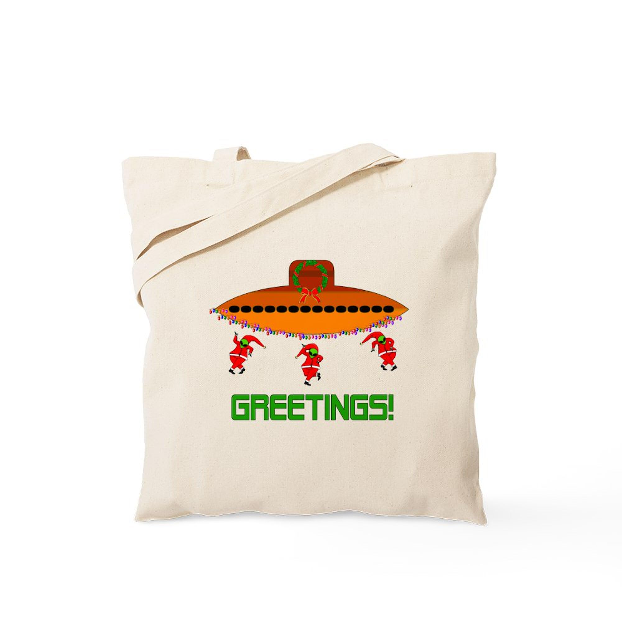 Space Aliens Christmas Tote Bag - Eco-Friendly Natural Canvas Reusable Shopping Bag for Holiday Gifts, Groceries & Everyday Use