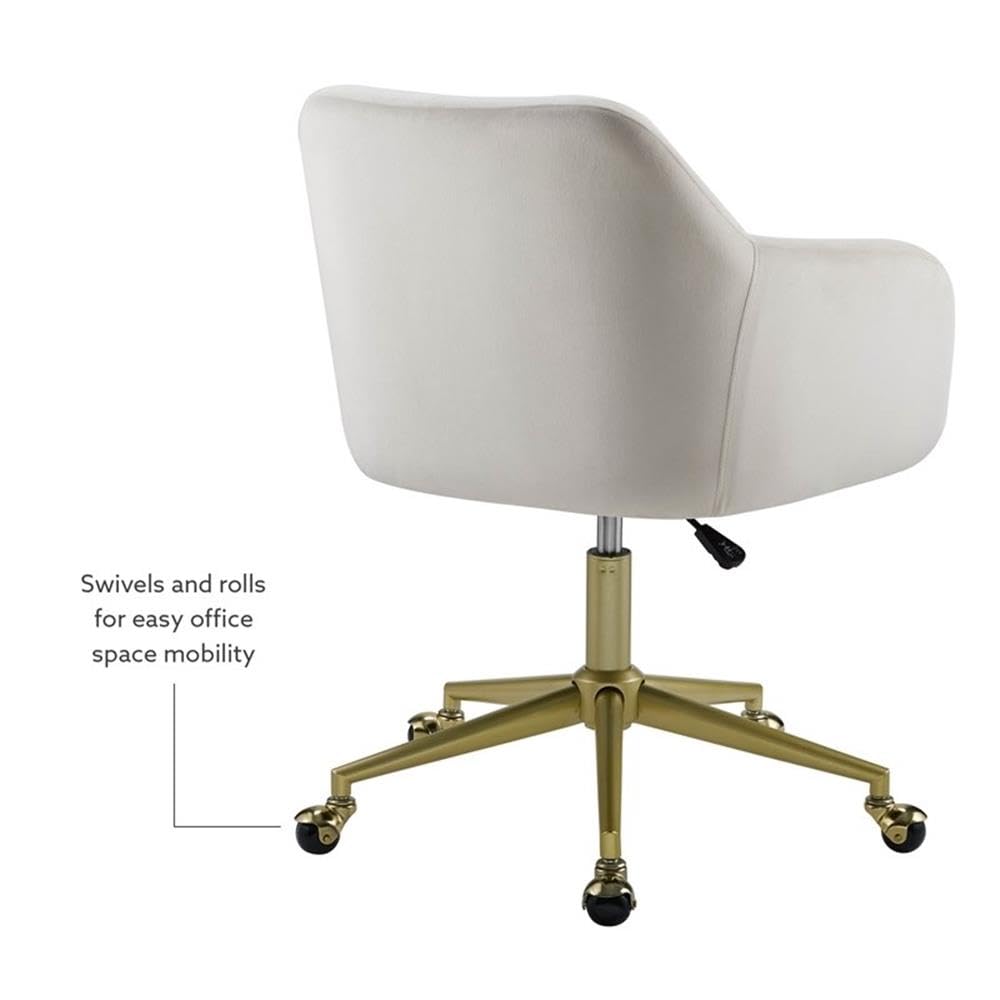 Ergonomic Fabric & Metal Office Chair with Wheels - Off White & Gold Finish - Perfect for Home Office, Workspace & Study Desk