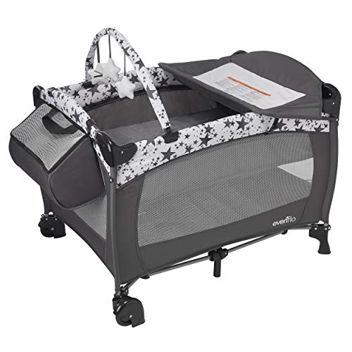 Evenflo Portable BabySuite DLX Playard - Lightweight Travel Crib with Mattress & Canopy, Easy Fold Playpen for Newborns & Toddlers - Perfect for Home, Travel & Daycare Use