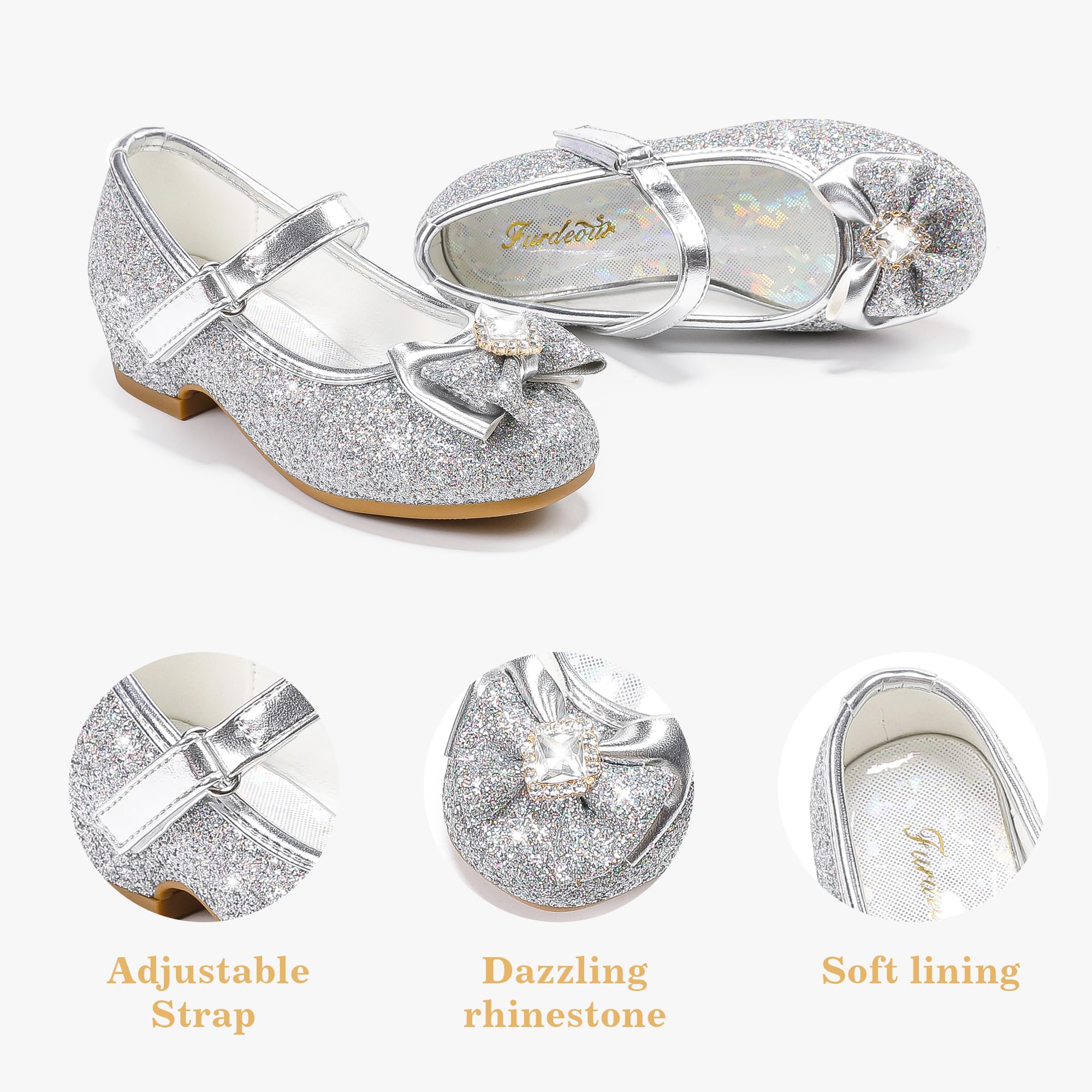 Furdeour Girls Mary Jane Dress Shoes - Glitter Princess Heels for Toddler & Kids | Flower Wedding & Bridesmaid Shoes for Special Occasions, Parties & Photo Shoots