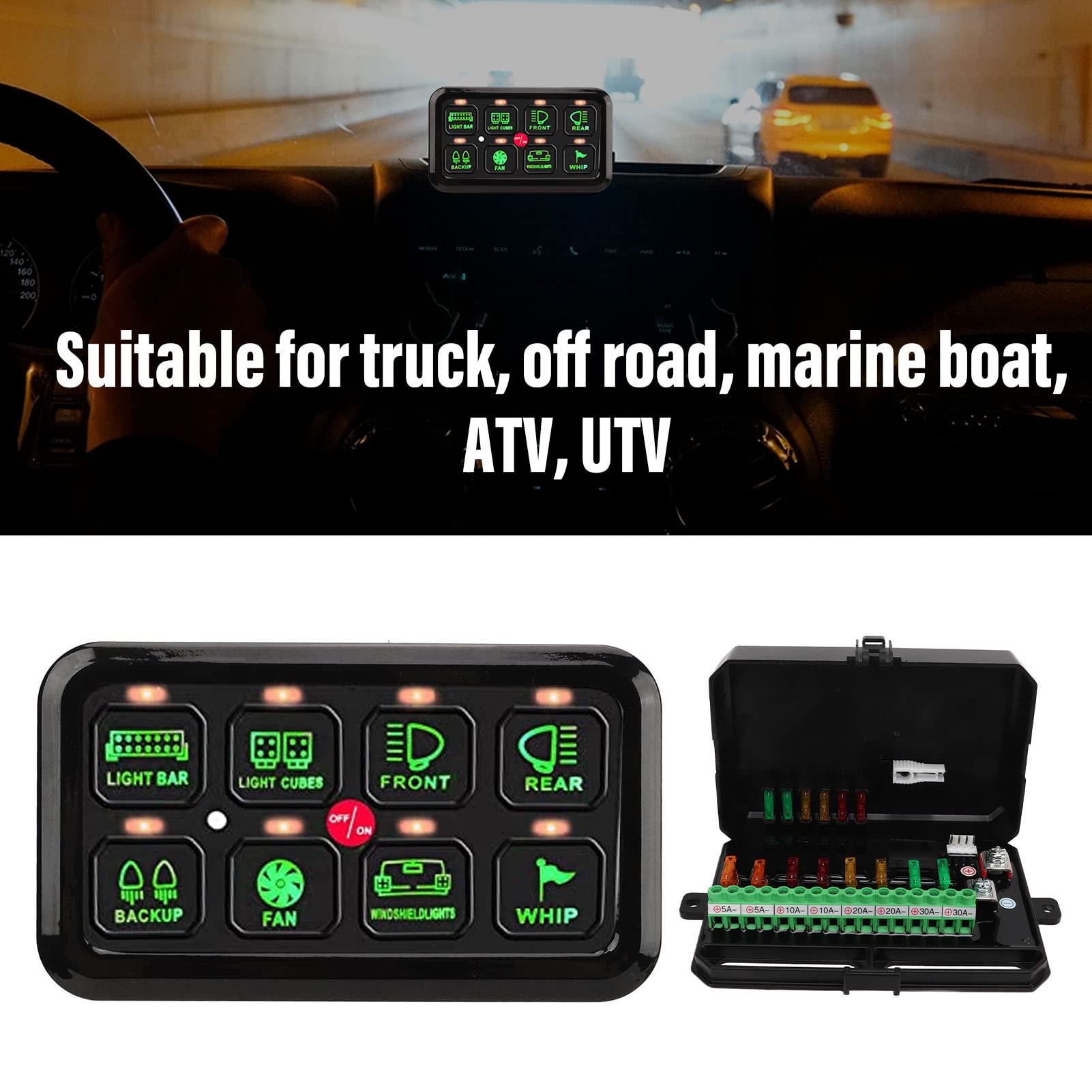 8 Gang LED Touch Control Panel - Dimmable & Automatic for Truck ATV SUV Caravan UTV Marine Boat - Waterproof Switch Panel for Off-Road Vehicles & Boating Adventures