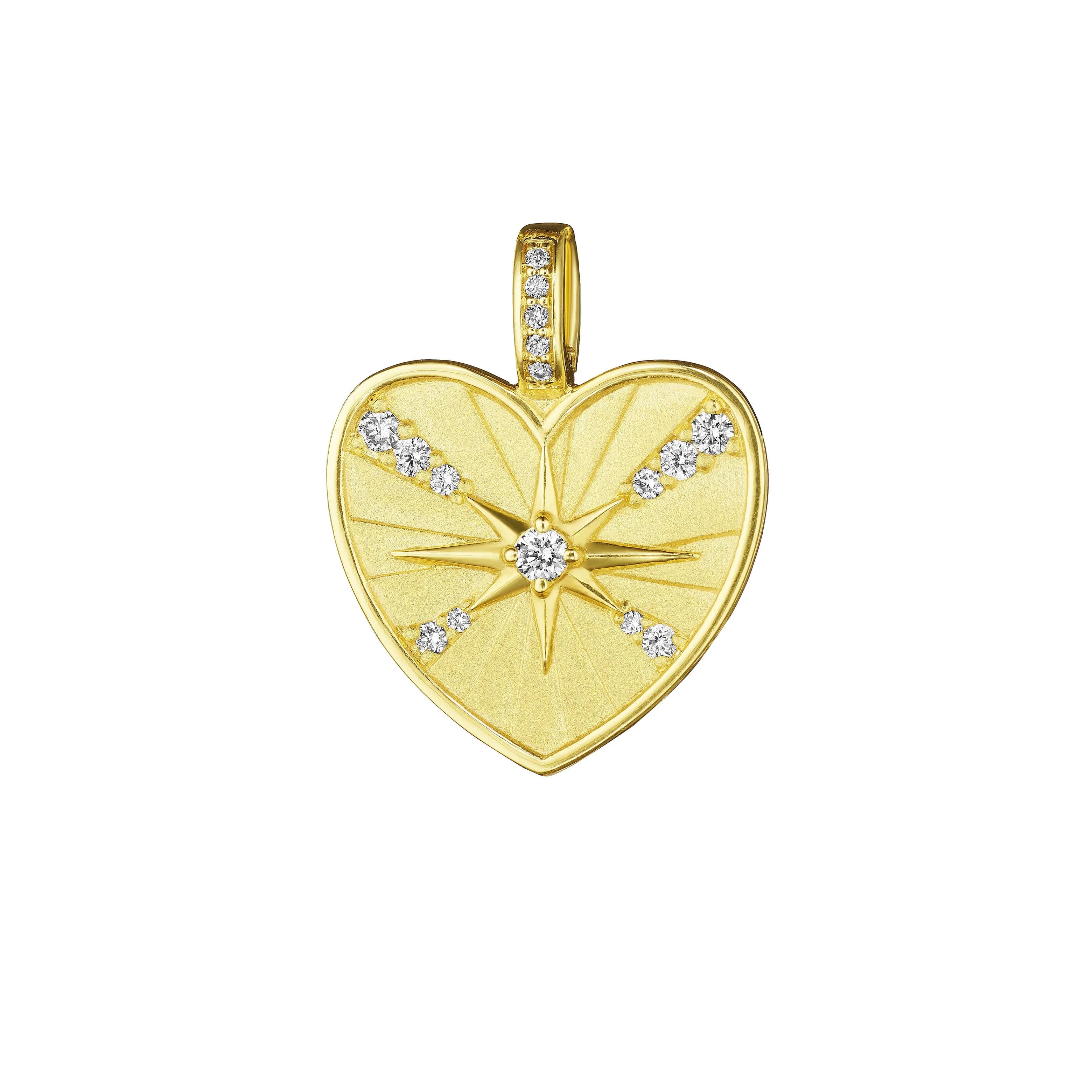 Penny Preville 14K Gold Starburst Diamond Heart Pendant Necklace - Elegant Jewelry Gift for Women, Perfect for Anniversaries & Valentine's Day