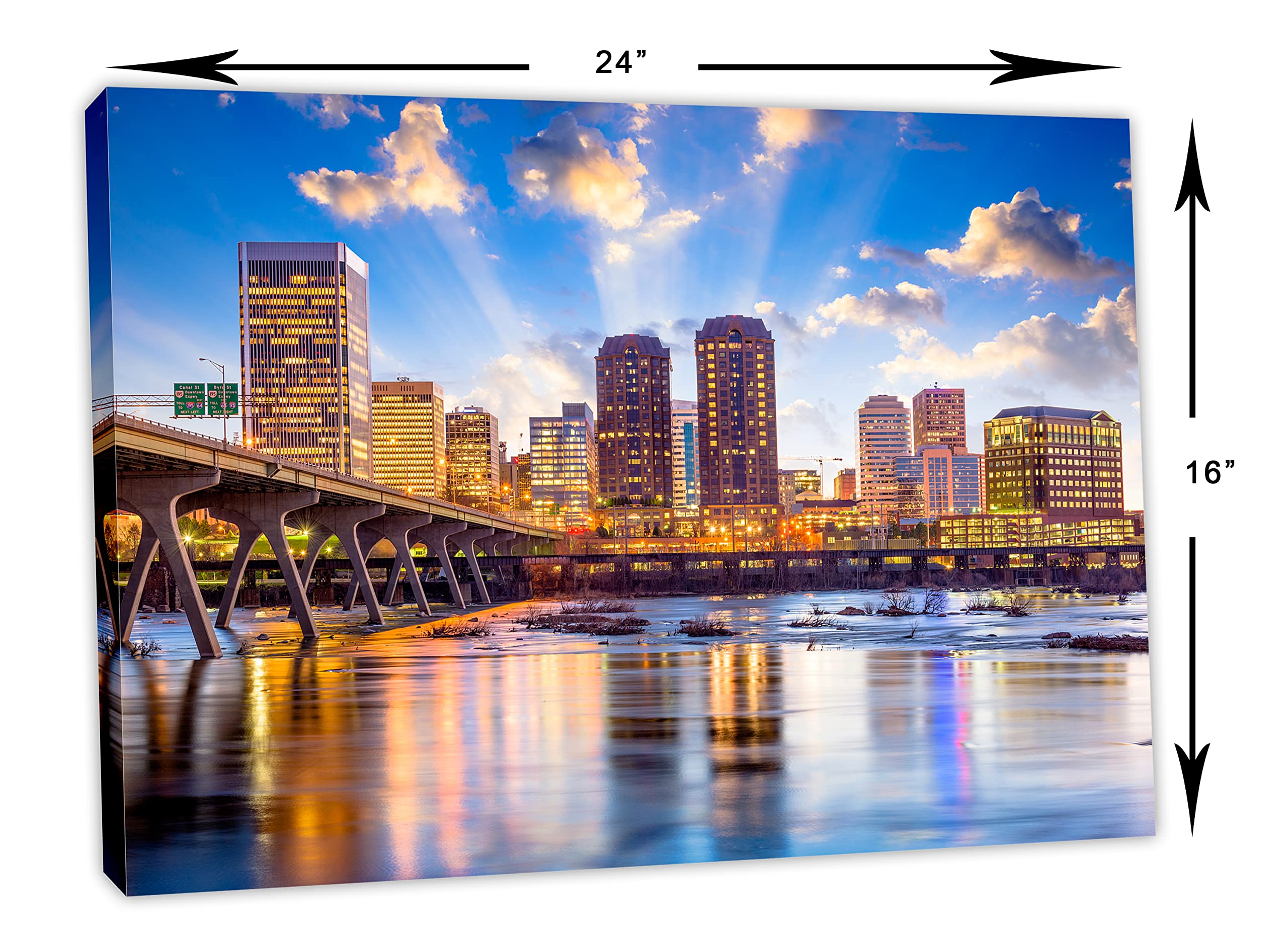 24x16 Richmond Virginia Canvas Print - USA Skyline Wall Art for Home & Office Decor | Perfect for Living Room, Bedroom & Office Spaces
