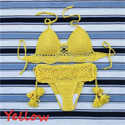 Handmade Crochet Push Up Bikini Set - Sexy Women's Swimwear Crop Top & High Waist Bottom - Perfect for Beach, Pool Party & Summer Vacation