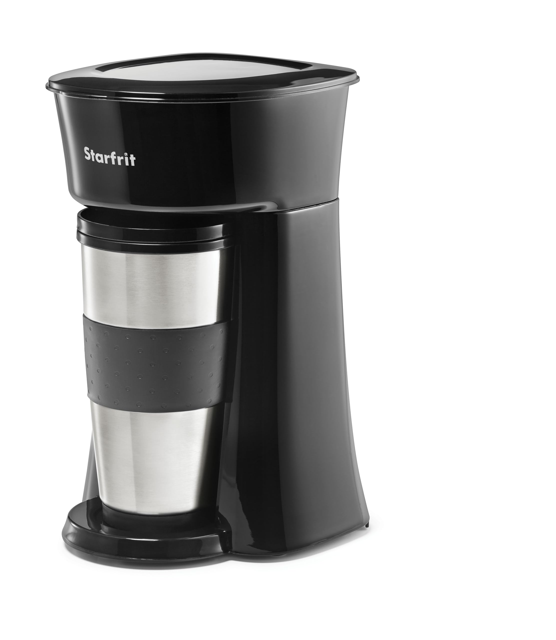 Starfrit Black Single Serve Coffee Maker with Stainless Steel Travel Mug - Perfect for Home, Office, and Travel Use