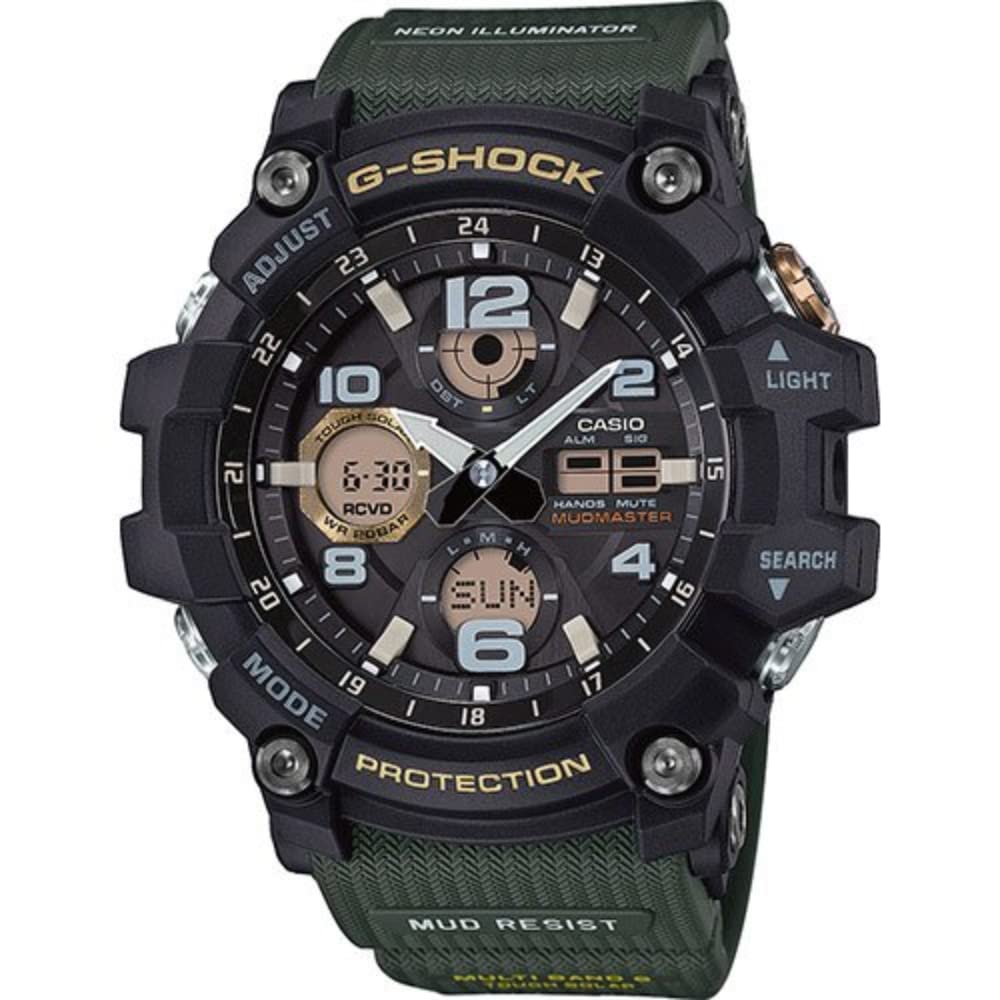 Casio Men's GWG-100-1A3ER Green Rubber Strap Quartz Watch - Shock Resistant, Waterproof, Solar Powered for Outdoor, Hiking & Everyday Wear