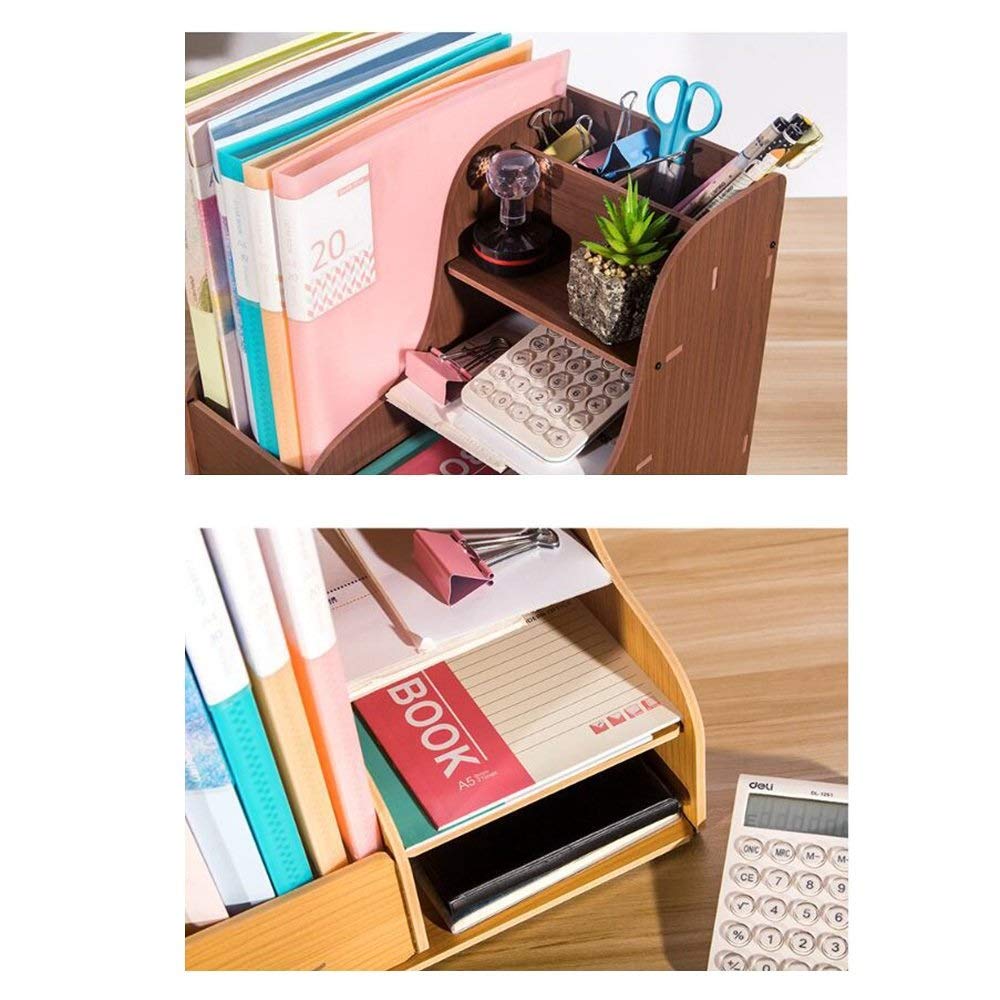 Wooden Desk Organizer Set - Vertical Magazine File Holder & 4 Horizontal Mail Sorters for Office Supplies | Desktop Document Storage Solution | Perfect for Home Office, School, and Workspace Organization