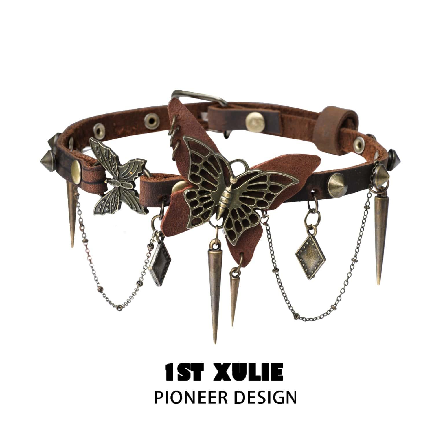 ButterflyWasteland Genuine Cowhide Butterfly Collar Choker Necklace for Women - Gothic Punk Fashion Accessory for Parties, Concerts & Photo Shoots