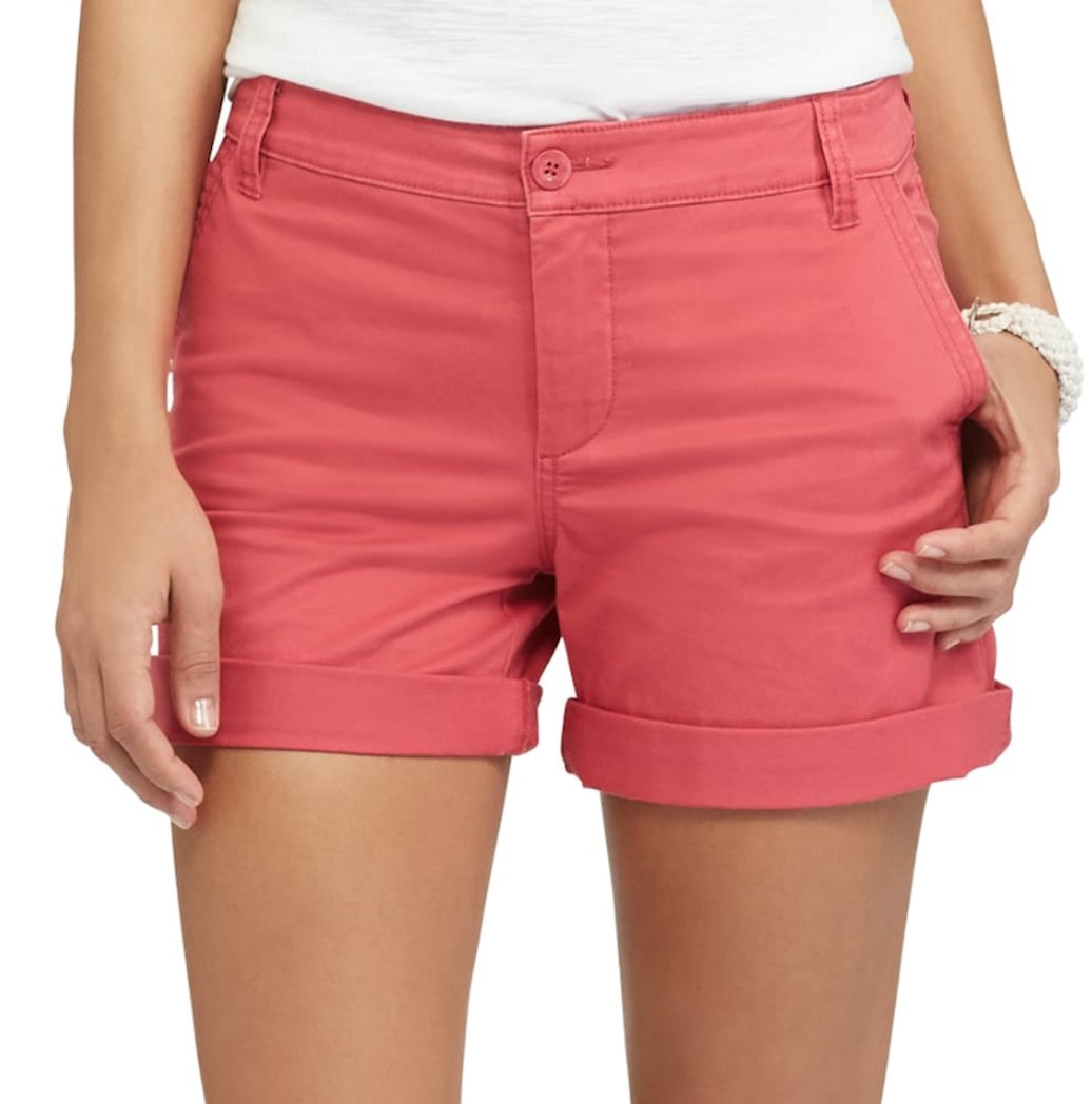Chaps Women's Cuffed Twill Shorts - Comfortable Casual Summer Shorts for Women, High Waist Stretch Denim Shorts with Pockets | Perfect for Outdoor Activities, Travel, and Everyday Wear