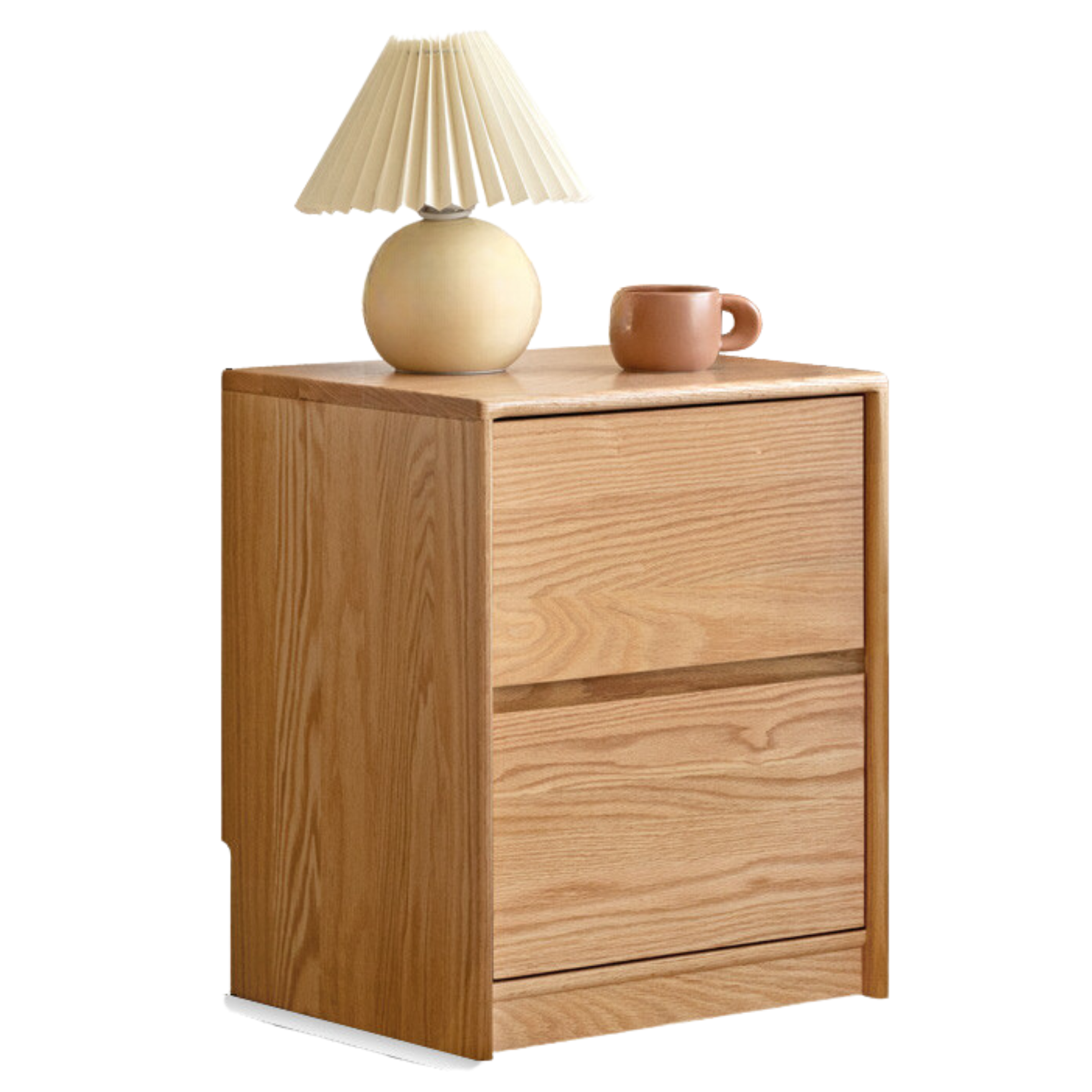 Solid Oak Wood Nightstand with 2 Drawers - Bedroom Side Table for Bedside Storage & Organization