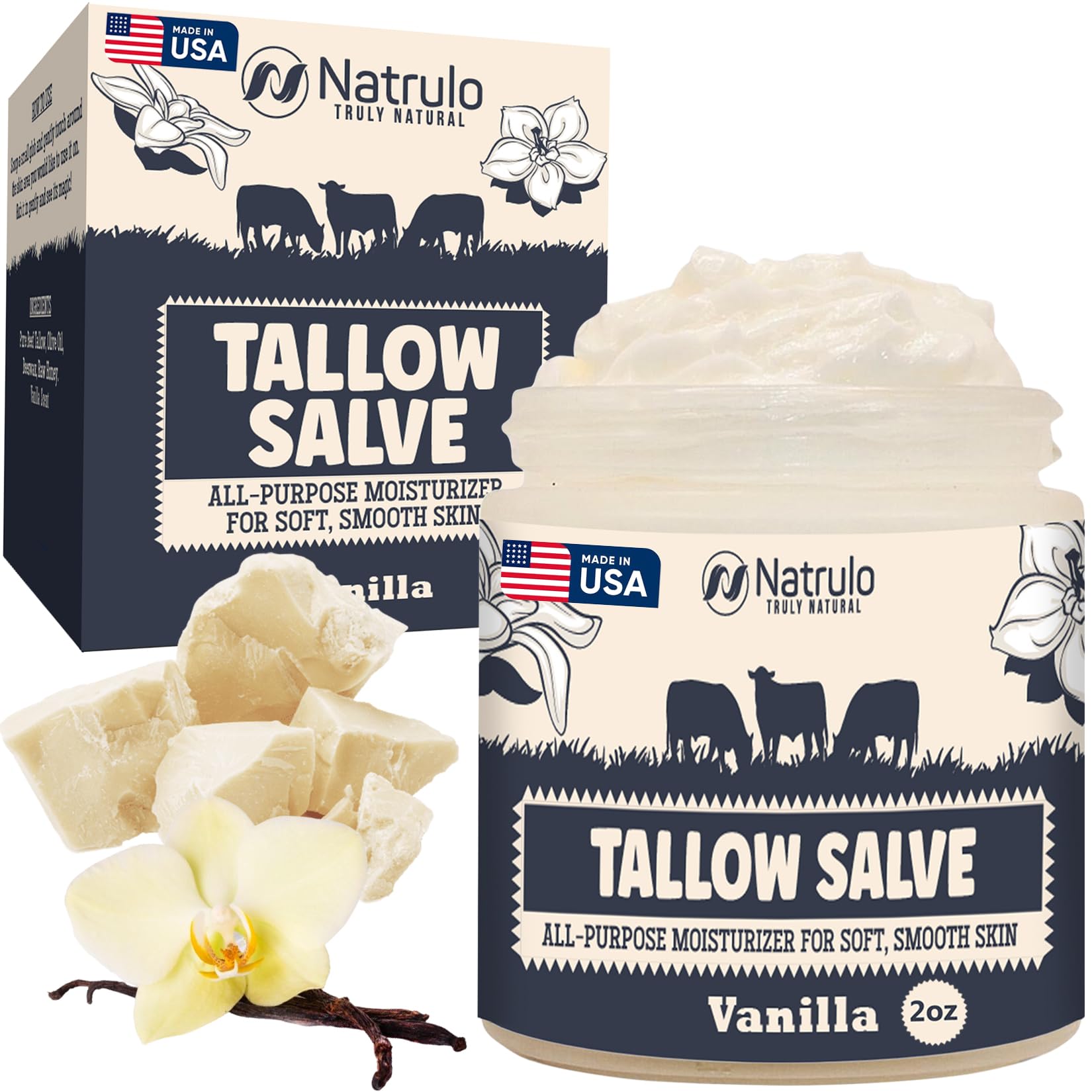 All Natural Grass Fed Beef Tallow & Honey Balm for Dry, Itchy Skin | Moisturizing Salve for Eczema & Cracked Skin Repair | Made in USA | Perfect for Daily Skincare & Sensitive Skin Care Routine