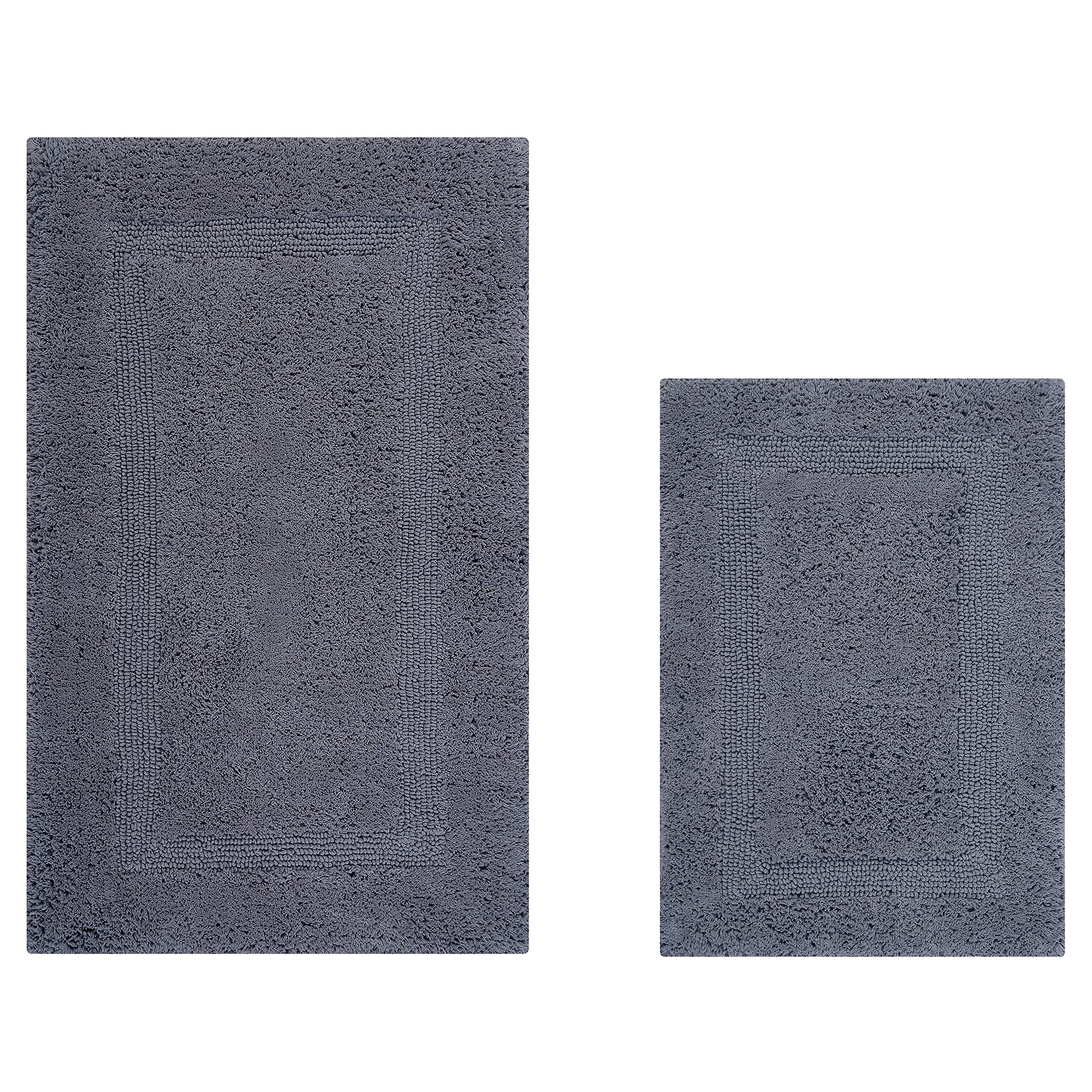 Better Trends 2-Piece Super Soft Bathroom Rugs Set - 100% Cotton Reversible Absorbent Floor Mats for Tub, Shower & Laundry Room - Machine Washable Gray Bath Decor (Perfect for Cozy Bathrooms & Spa-Like Retreats)