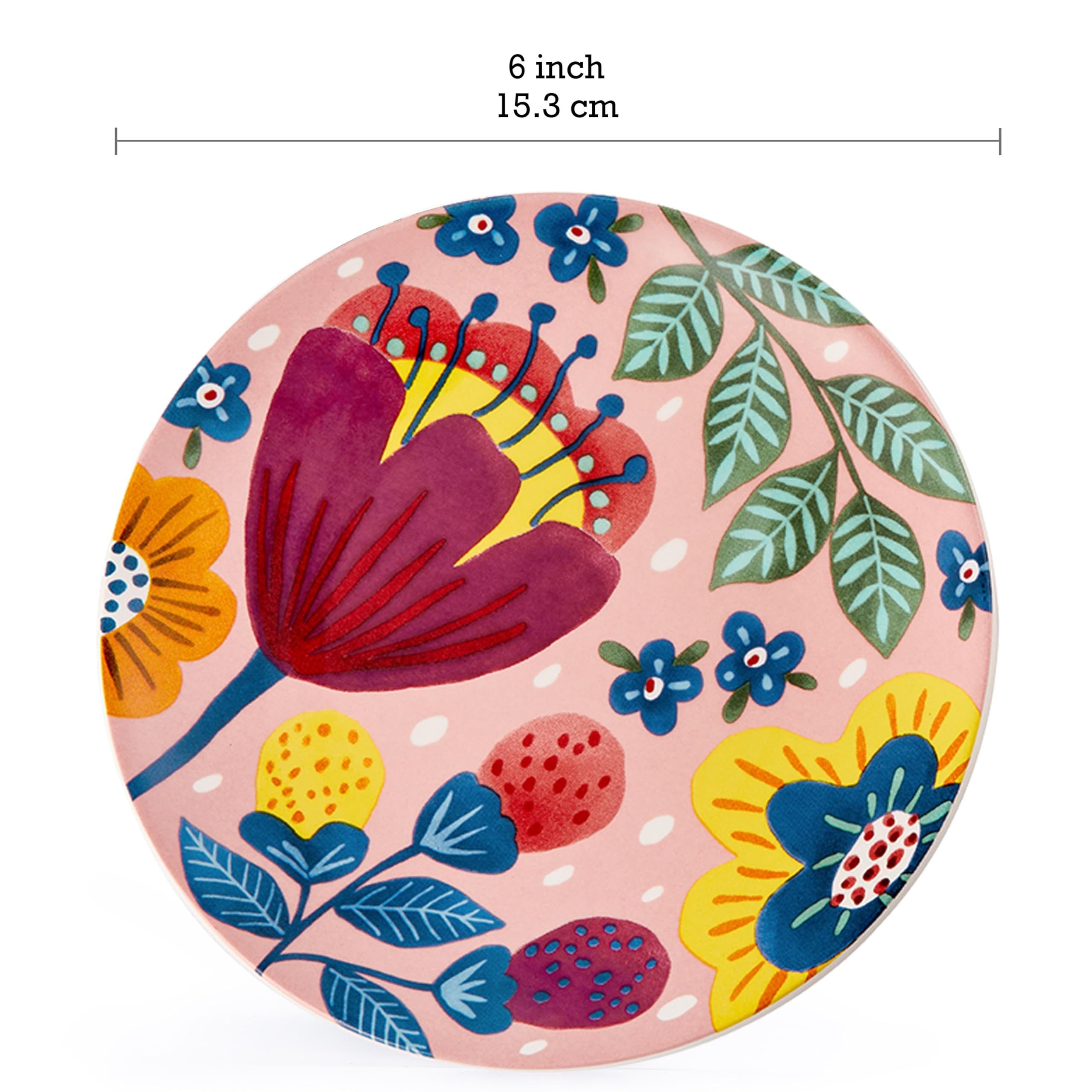 Bico Alice in Wonderland Ceramic Appetizer Plates - 6 Inch Set of 4 - Salad & Dessert Dishes - Microwave & Dishwasher Safe - Perfect for Tea Parties, Bridal Showers & Home Decor