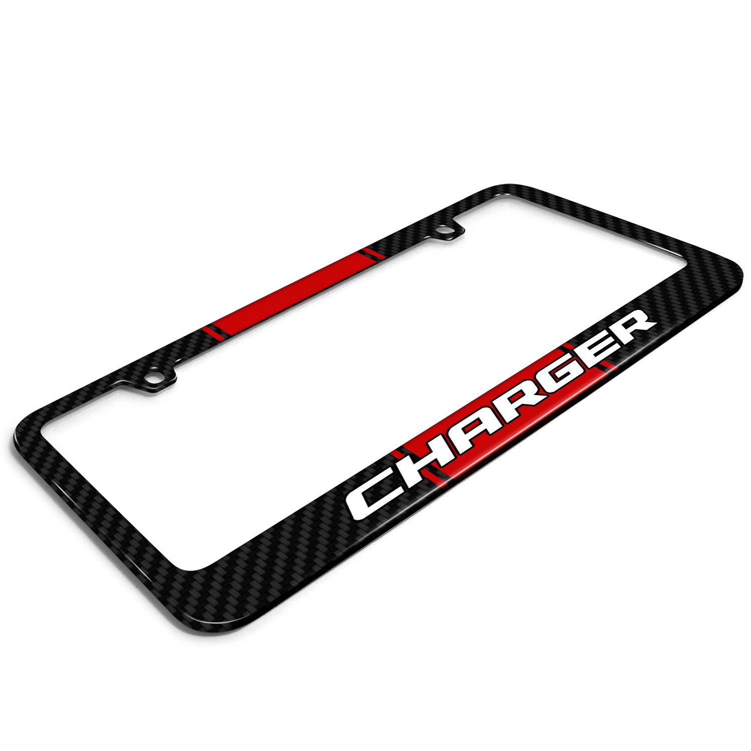 Dodge Charger Red Racing Stripe Black Real Carbon Fiber License Plate Frame - Custom Car Accessories for Dodge Charger - Perfect for Car Shows & Racing Events