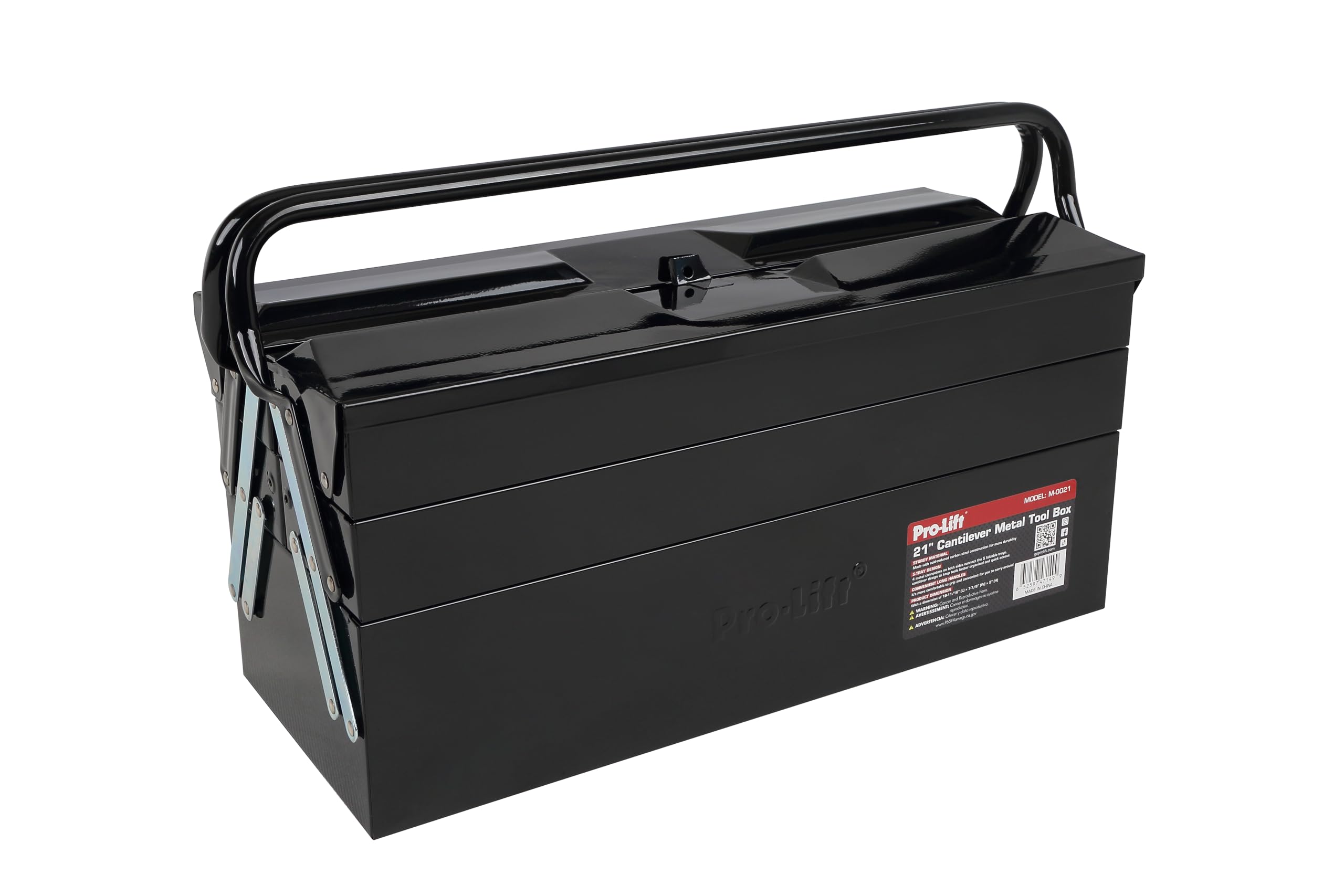 Pro-Lift 21-inch 5-Tray Heavy Duty Steel Tool Box with Cantilever Design & Metal Latch - Portable Tool Storage Organizer with Handle for Mechanics, DIY Projects & Workshop Organization
