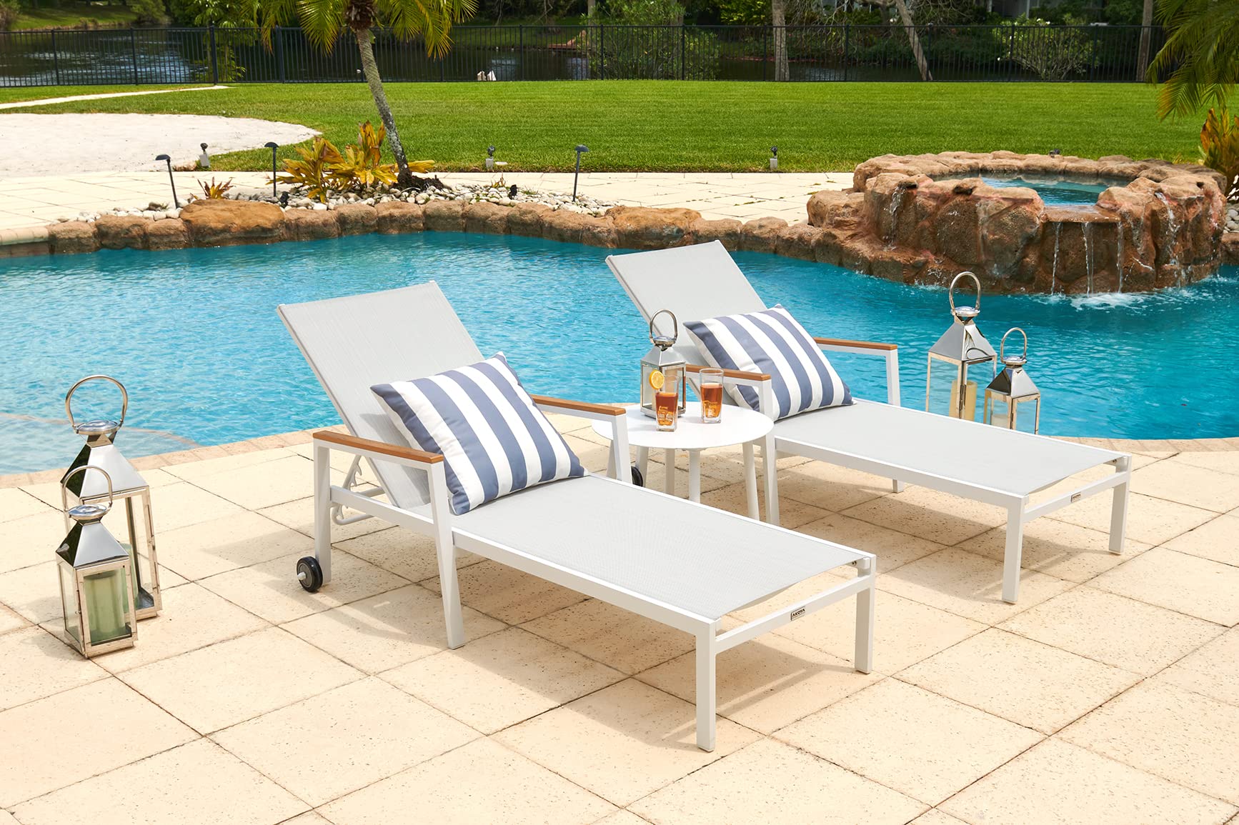 Milan 3-Piece Aluminum Outdoor Patio Furniture Set - Light Gray Chaise Lounge Chairs with Side Table | Durable Weather-Resistant Garden, Poolside & Backyard Relaxation Set