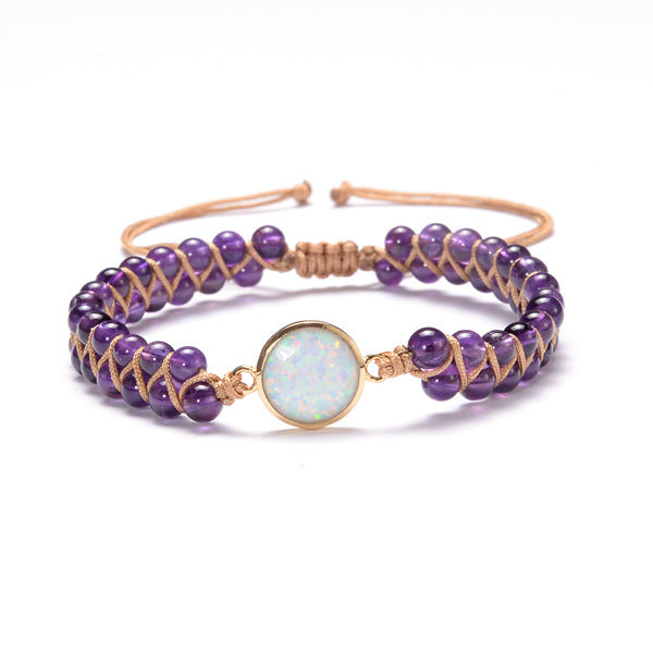 Amethyst Opal Stone Wrap Bracelet for Women - Bohemian Braided Yoga Friendship Bangle - Perfect for Meditation, Yoga & Boho Fashion Accessories