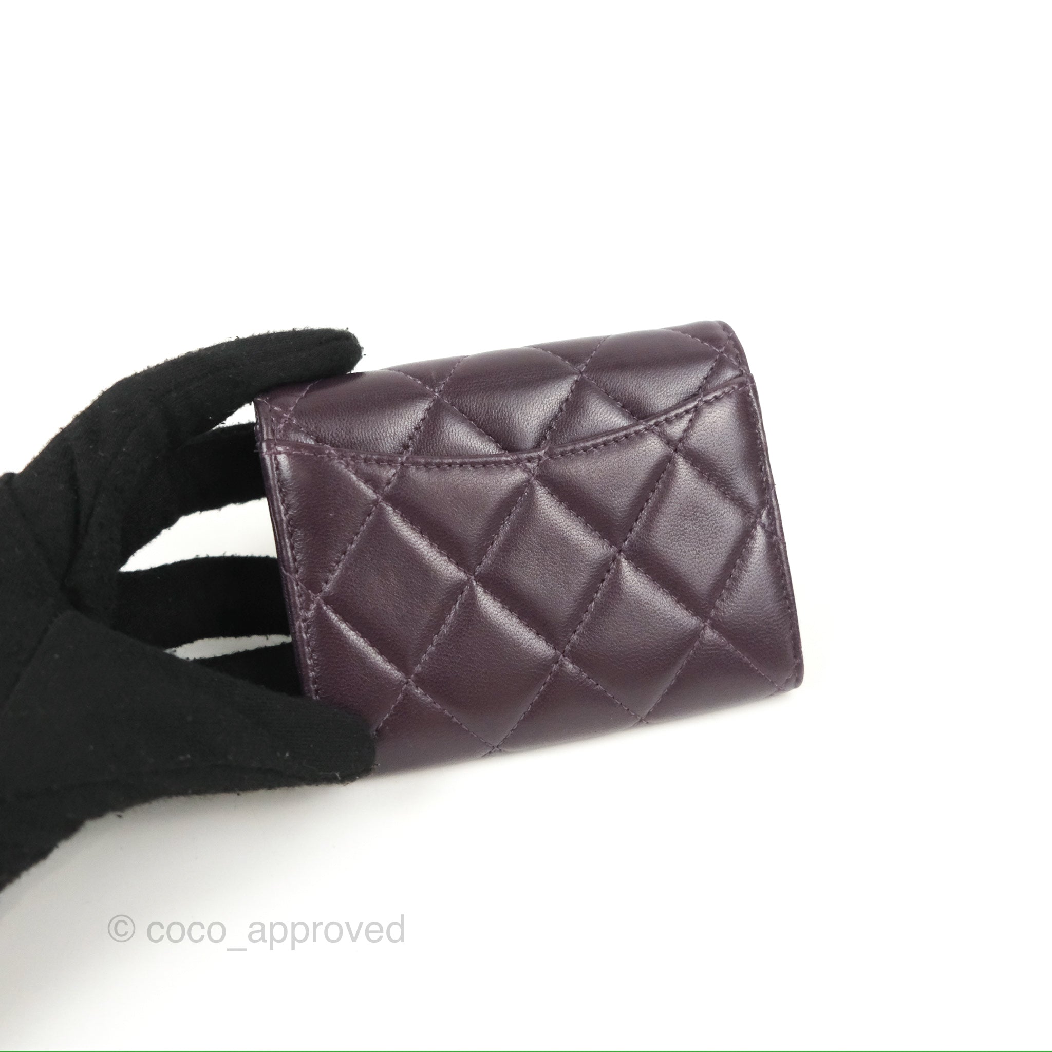 Chanel Classic Flap Coin Purse - Dark Purple Lambskin Leather with Silver Hardware | Luxury Small Wallet for Women, Perfect for Parties & Evening Events