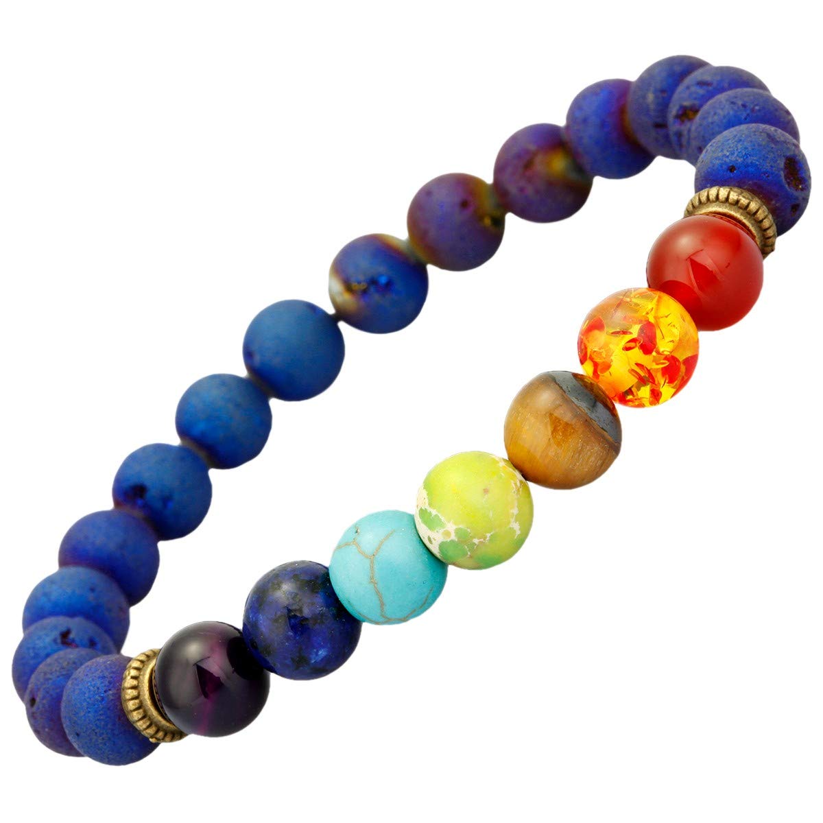 8mm Natural Lava Rock Beads Bracelet for Men & Women - 7 Chakra Healing Yoga Meditation Essential Oil Diffuser Jewelry - Perfect for Aromatherapy, Stress Relief & Spiritual Balance