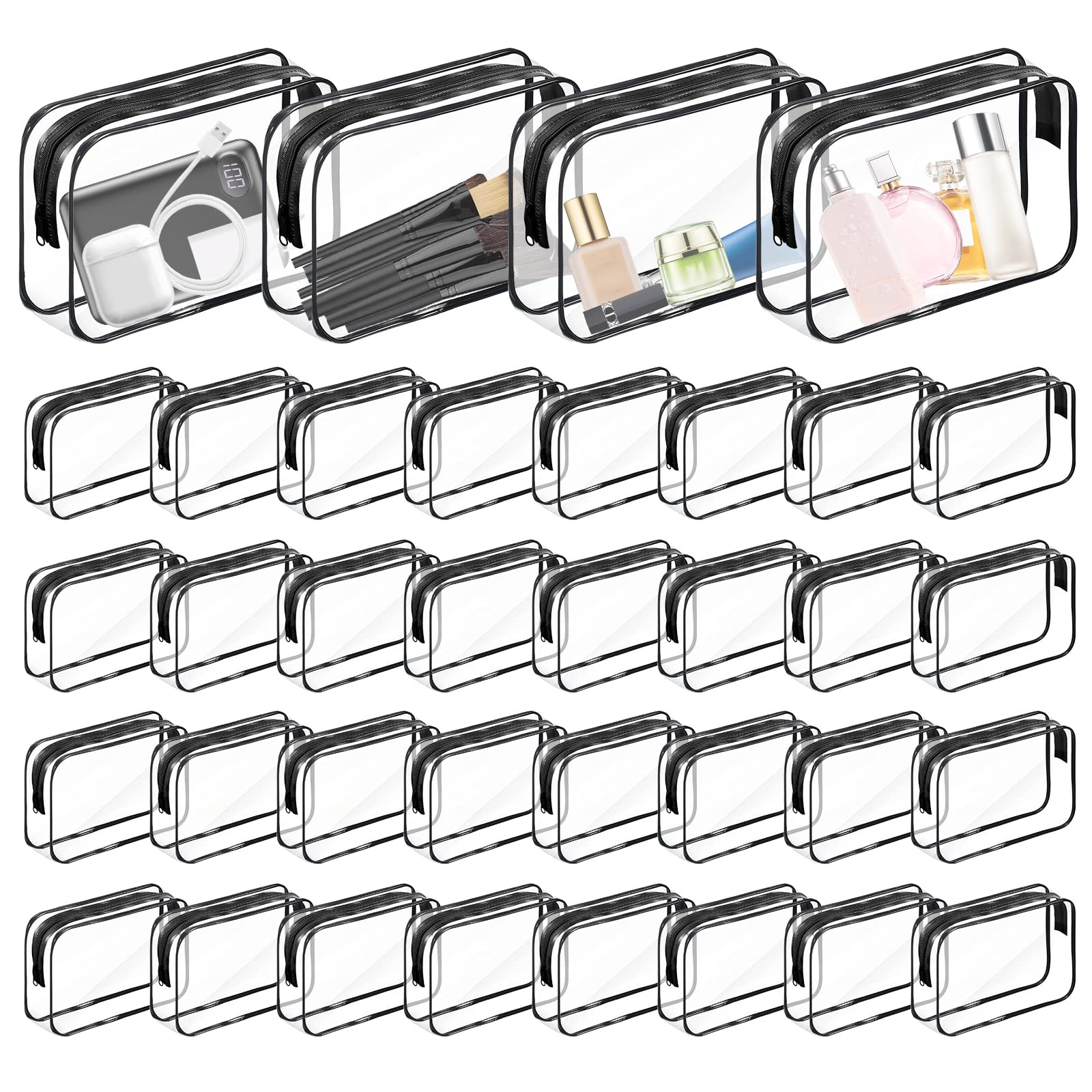 36PCS Clear Makeup Bags Bulk - Waterproof Plastic Travel Toiletry Bags with Zipper for Cosmetics & Bathroom Organizing - Portable Storage for Women & Men - Perfect for Travel, Gym, and Daily Use