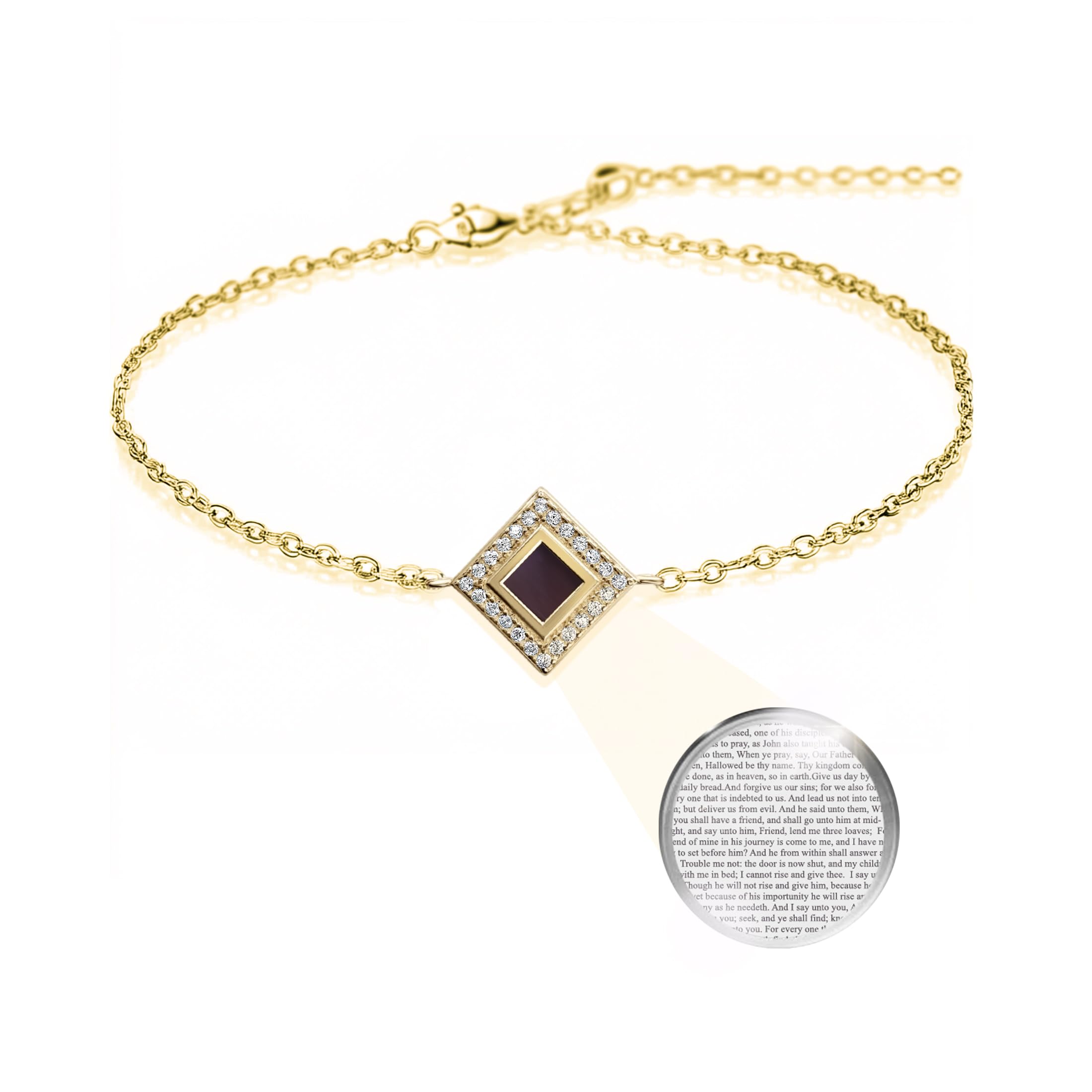 Tiny Nano Bible Christian Bracelet - Cubic Zirconia Religious Charm with Full KJV New Testament on 0.2