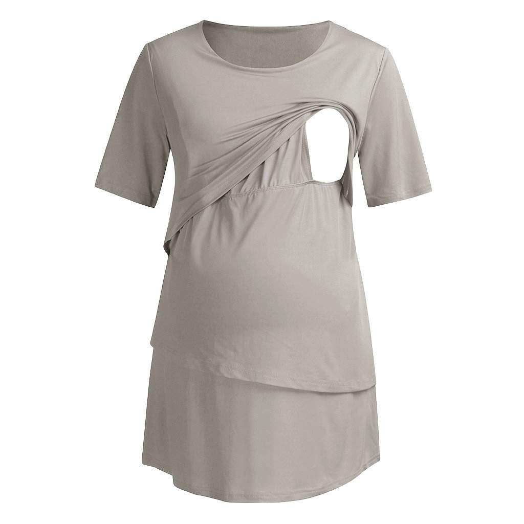 Women's Maternity Shirt - Summer Nursing Top for Breastfeeding Mothers | Short Sleeve Pregnancy Clothes | Comfortable & Stylish for Work, Shopping & Daily Wear