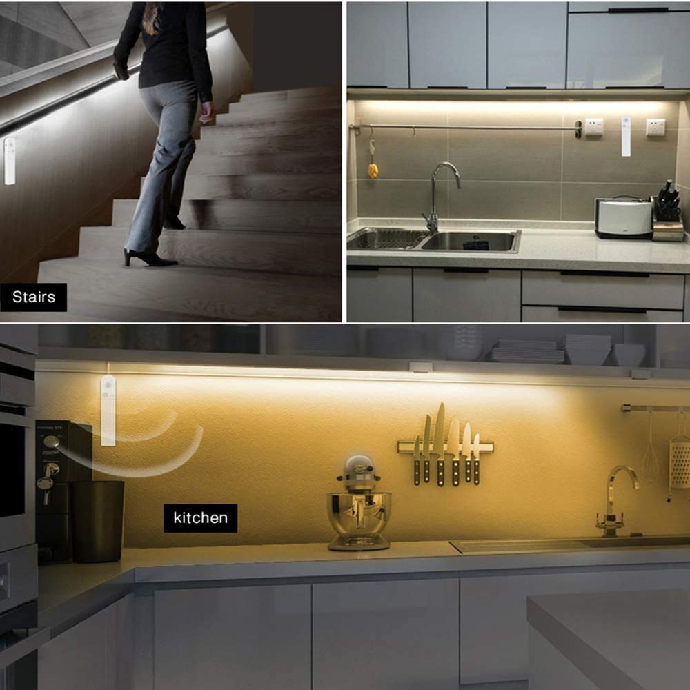 10Ft USB LED Under Cabinet Lighting with Motion Sensor - 4 Modes Waterproof Closet Night Light Strip for Bedroom, Wardrobe, Stairs - Indoor Home Decor & Safety Lighting