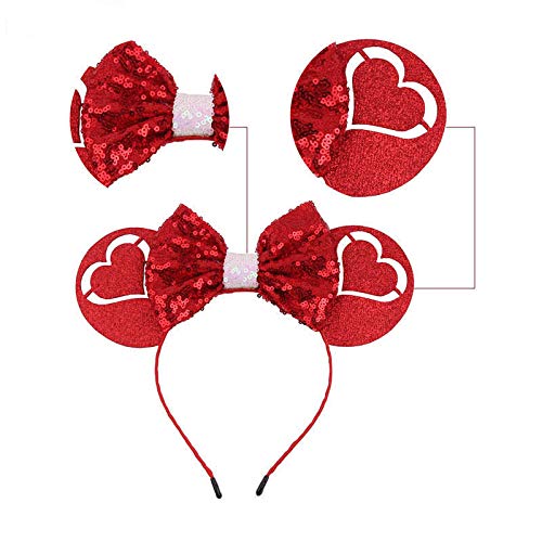 Valentine's Day Heart Sequin Headband - Glitter Mouse Ears Headpiece for Women & Girls | Cosplay, Party Costume Accessories | Perfect for Valentine's Dates, Bachelorette Parties & Theme Events