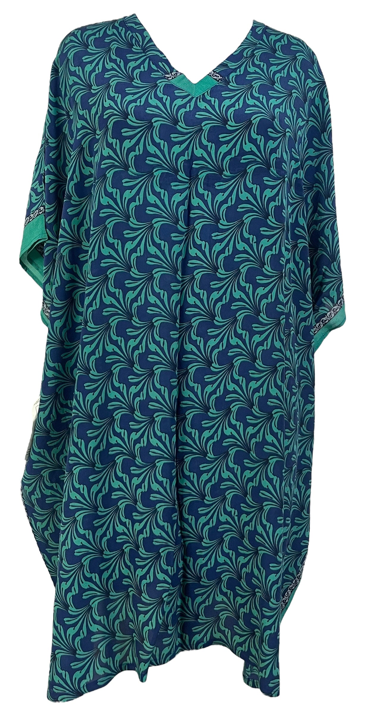 PRC6706 Women's Pure Silk Midi Kaftan Dress - Elegant Flowy Boho Beach Cover Up for Summer Vacation, Pool Party & Resort Wear