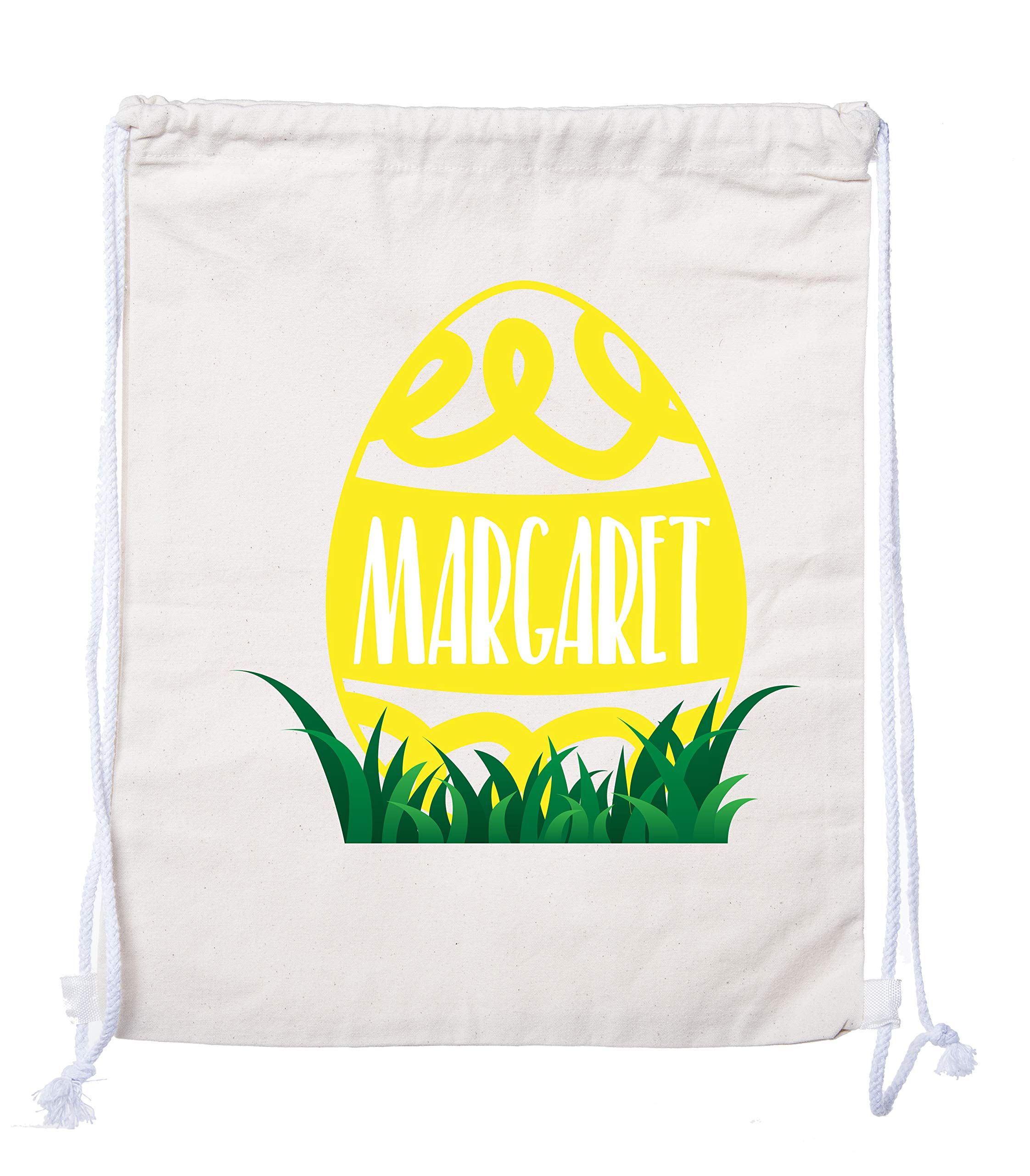 Personalized Easter Basket Bags - Custom Cotton Drawstring Backpacks for Easter Gifts & Egg Hunts - Swirly Egg Design - Natural Color CE2725Easter Y S4 - Perfect for Easter Celebrations, Kids' Parties & Spring Festivities