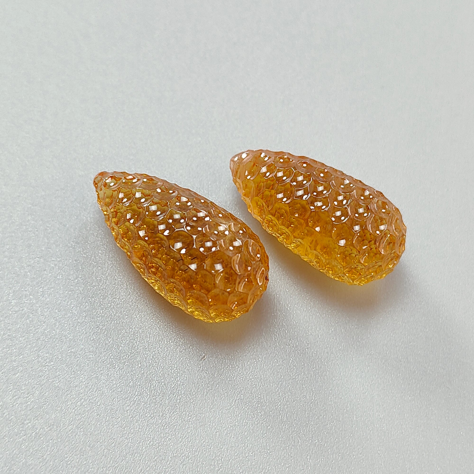 Natural Untreated Yellow Citrine Gemstone Teardrop Carving - 67.60cts Handcrafted Pair (28mm) | November Birthstone | Perfect for Jewelry Making, Healing Crystals & Gift Giving