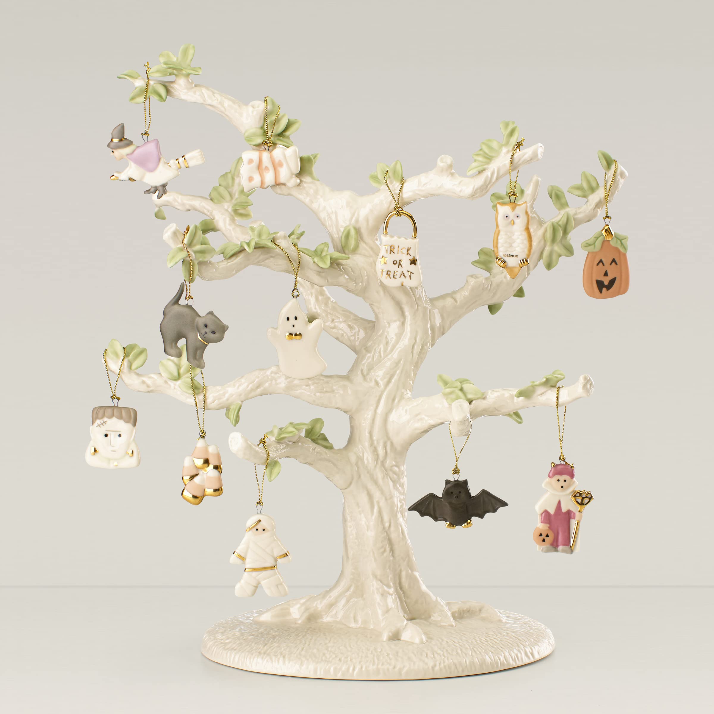 Lenox 828081 Trick Or Treat 12-Piece Halloween Ornament Set with Tree - Spooky Home Decor for Halloween Party & Christmas Tree Decoration