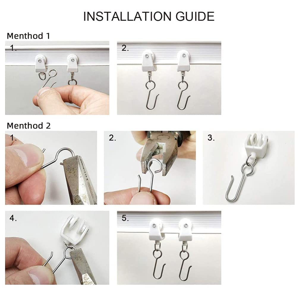 120pcs Cabilock Steel Curtain Hooks - Heavy Duty Shower & Car Sunshade Hanging Hooks for Home, RV & Vehicle Use | Durable Curtain Track Hooks with Bracket for Bathroom, Bedroom & Automotive Window Shades