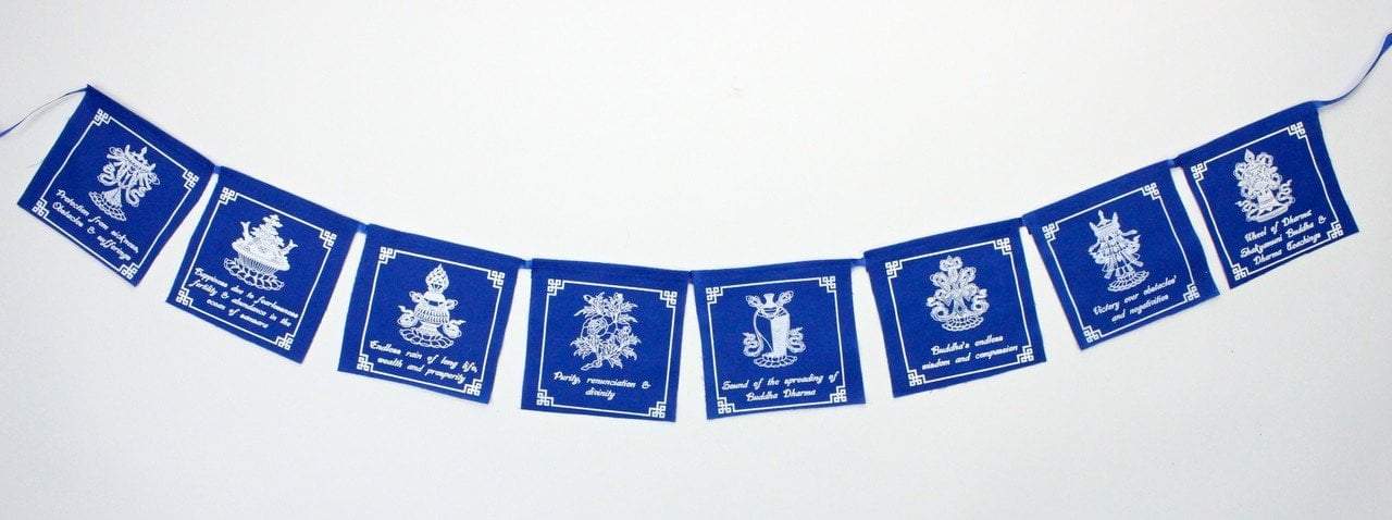 8 Auspicious Indoor Prayer Flags - Buddhist Decor for Home Meditation & Spiritual Harmony | Perfect for Yoga Rooms, Zen Spaces & Mindful Living