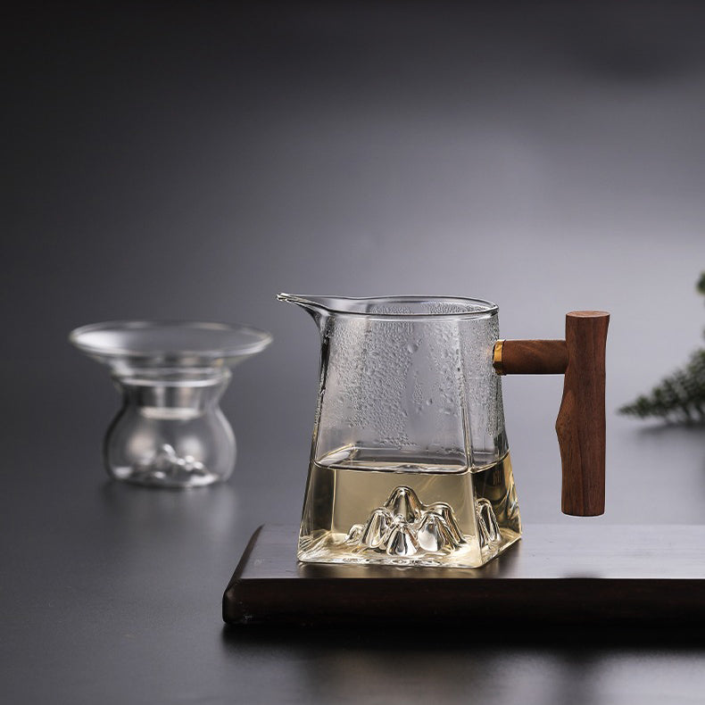 Premium Mountain Glass Fair Cup with Wooden Handle - Durable & Stylish Drinking Glass for Coffee, Tea, Cocktails - Perfect for Home, Office, Camping & Outdoor Use
