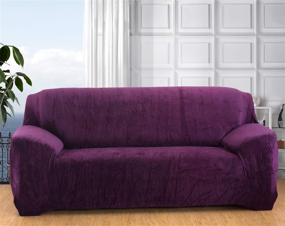 Oncefirst 1-Piece Stretch Velvet Plush Sofa Slipcover - Anti-Wrinkle & Slip-Resistant Furniture Protector for Armchair, Loveseat, Couch (35