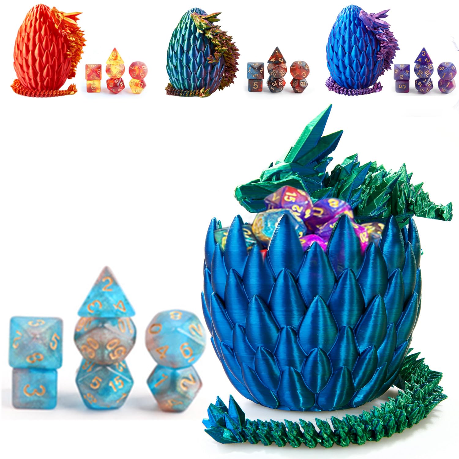 Premium 7-Piece DND Dice Set with 3D Printed Dragon Egg - Fidget Toys for Stress Relief & RPG Gaming Accessories - Perfect Gift for DND, MTG & Tabletop Role-Playing Games - Includes Gift Box for Gamer Enthusiasts