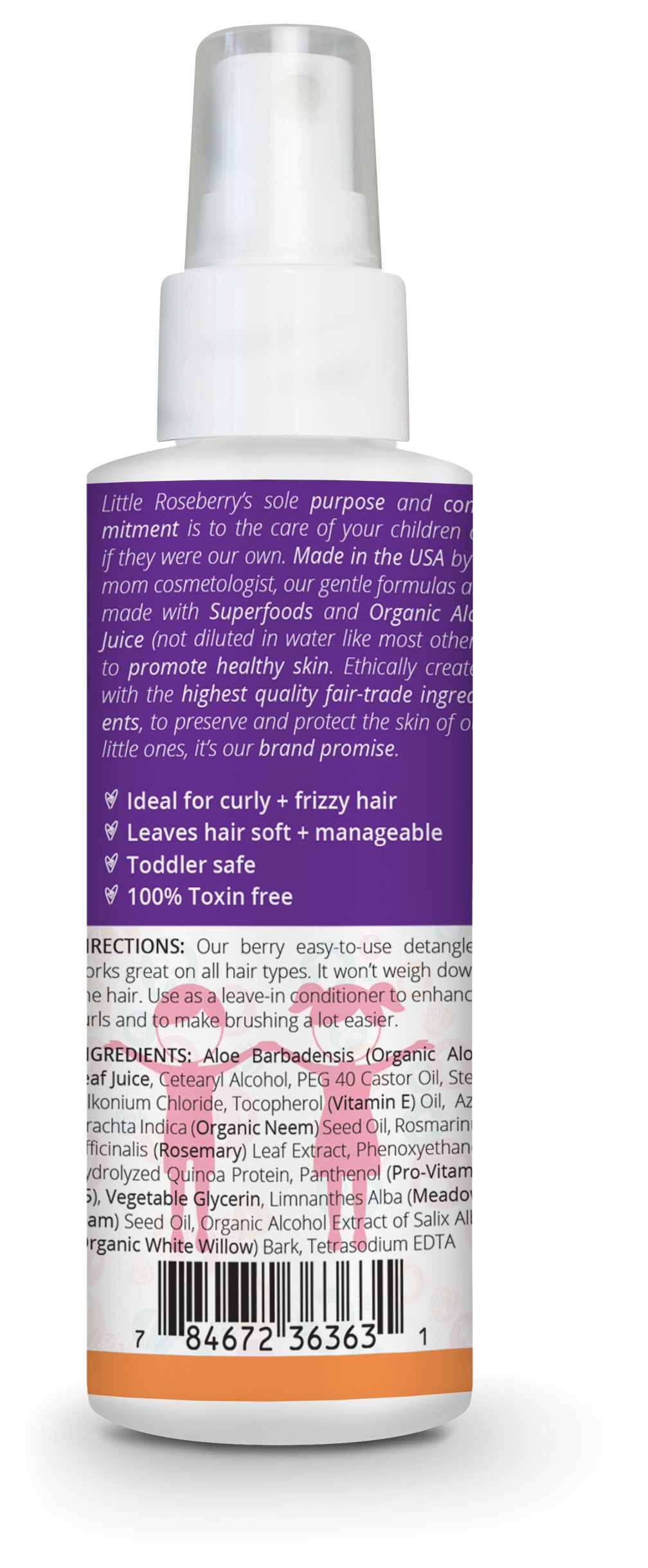 Organic Hair Detangler Spray for Kids & Adults - Aloe Vera & Vitamin Enriched Leave-In Conditioner | Chemical-Free, Fragrance-Free | Made in USA | Perfect for Daily Hair Care & Post-Shower Detangling