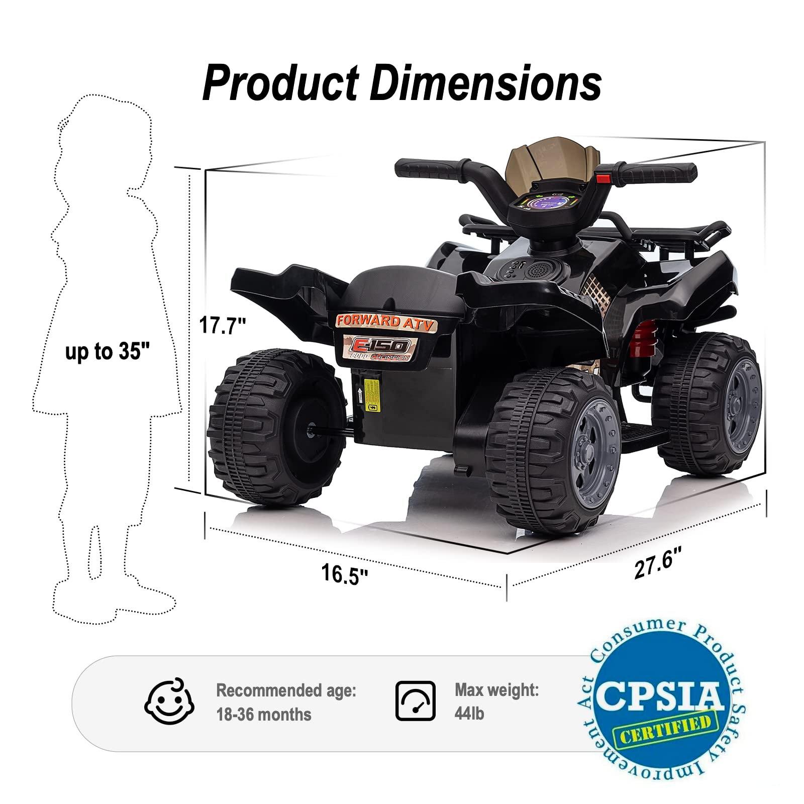**6V Kids ATV 4 Wheeler Ride-On Toy for Toddlers 1-3 Years - Electric Quad with Music, Forward & Reverse - Black - Perfect for Indoor & Outdoor Play**