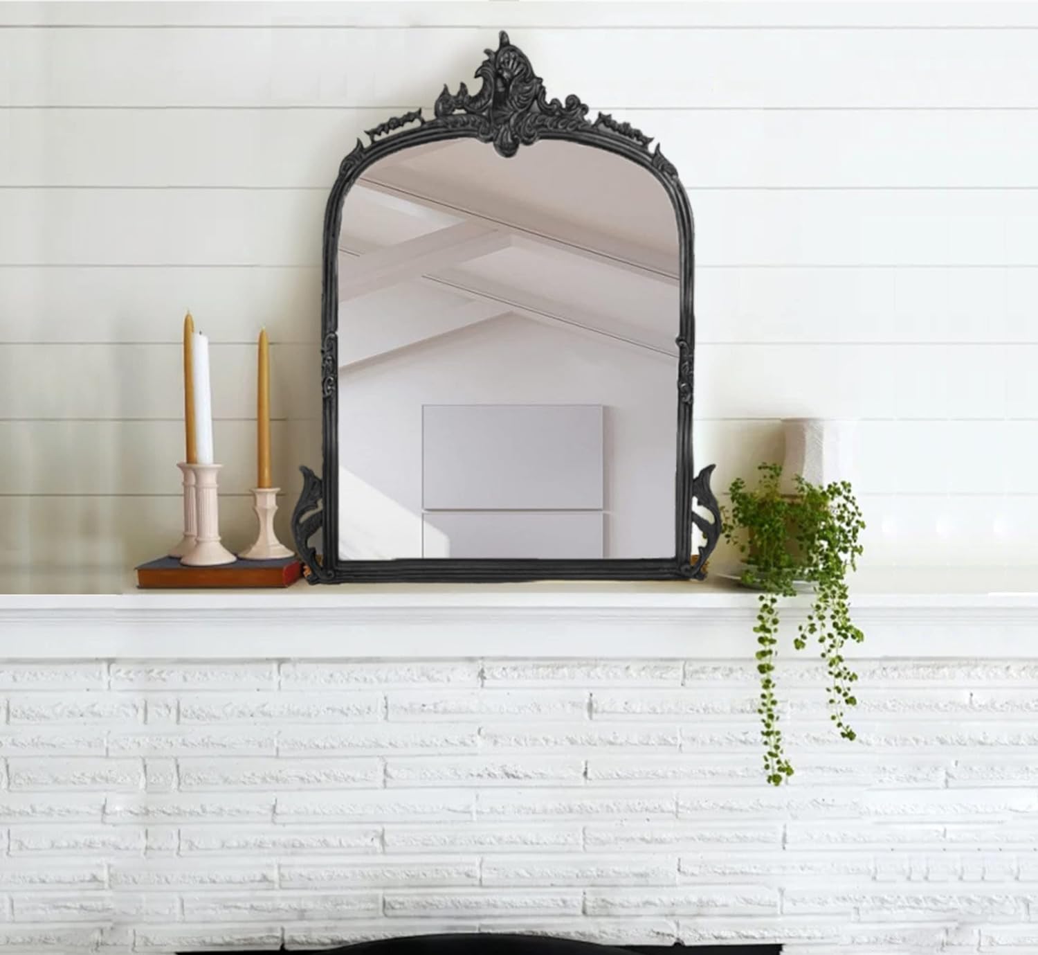 CORSICA Victorian Premium Metal Frame Arched Hand-Cast Mirror Black 90cm - Elegant Wall Decor for Living Room, Bedroom & Entryway