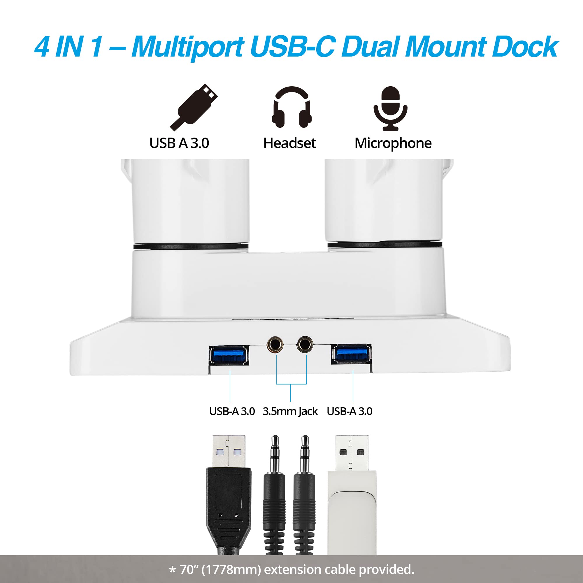 AVLT Dual Monitor Arm 13-43 Inch - Adjustable Full Motion Desk Mount for 2 Flat or Curved Screens with Height, Swivel, Tilt & Rotation - White (VESA 75x75/100x100) - C-Clamp/Grommet Mount & Cable Management - Perfect for Home Office, Gaming Setup & Workstation
