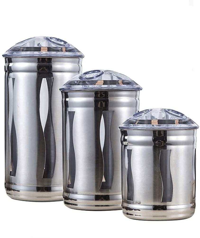 3-Piece Stainless Steel Canning Jars Set with Air-Tight Lids & See-Through Windows - Kitchen Storage Containers for Tea, Coffee, Sugar, Snacks | Pantry Organization & Food Preservation Solution for Home, Office, Camping