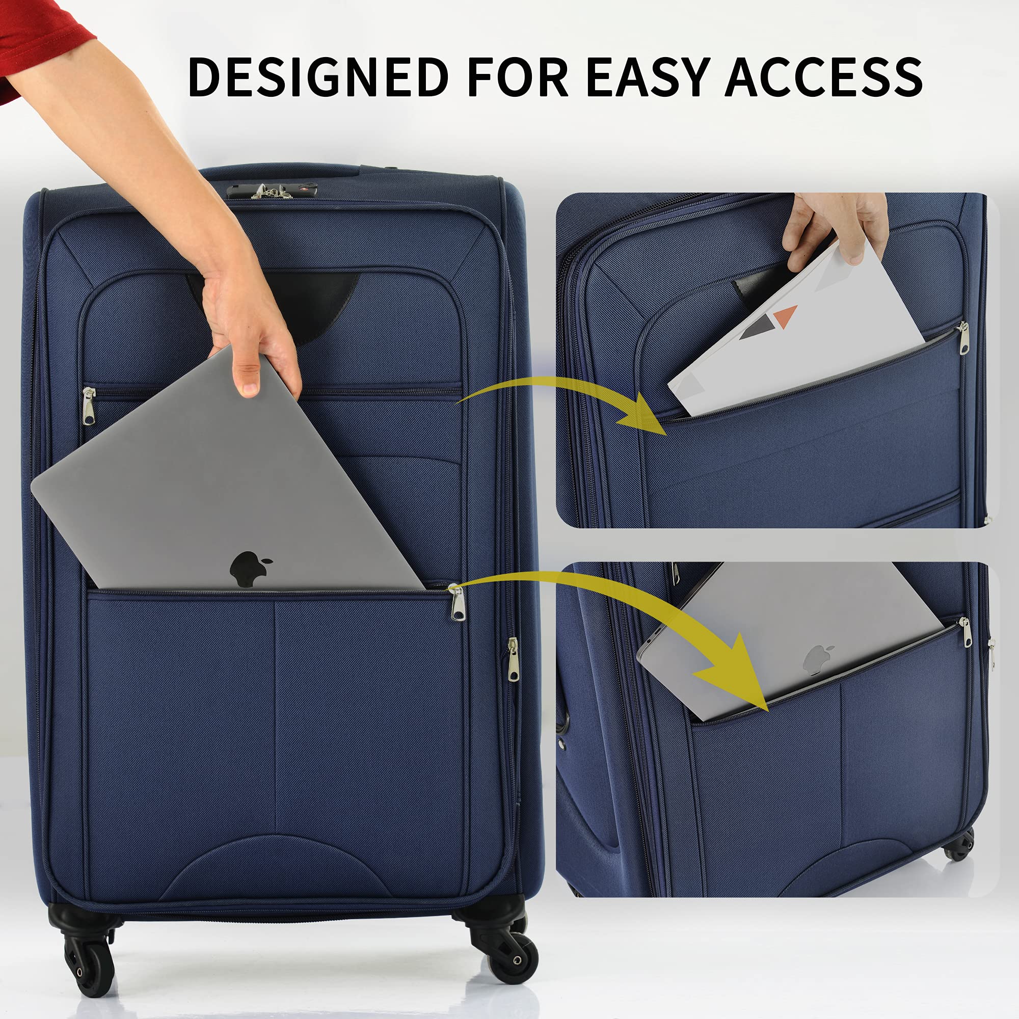 Merax 3-Piece Softside Luggage Set - Lightweight Spinner Suitcase with 360° Wheels (22
