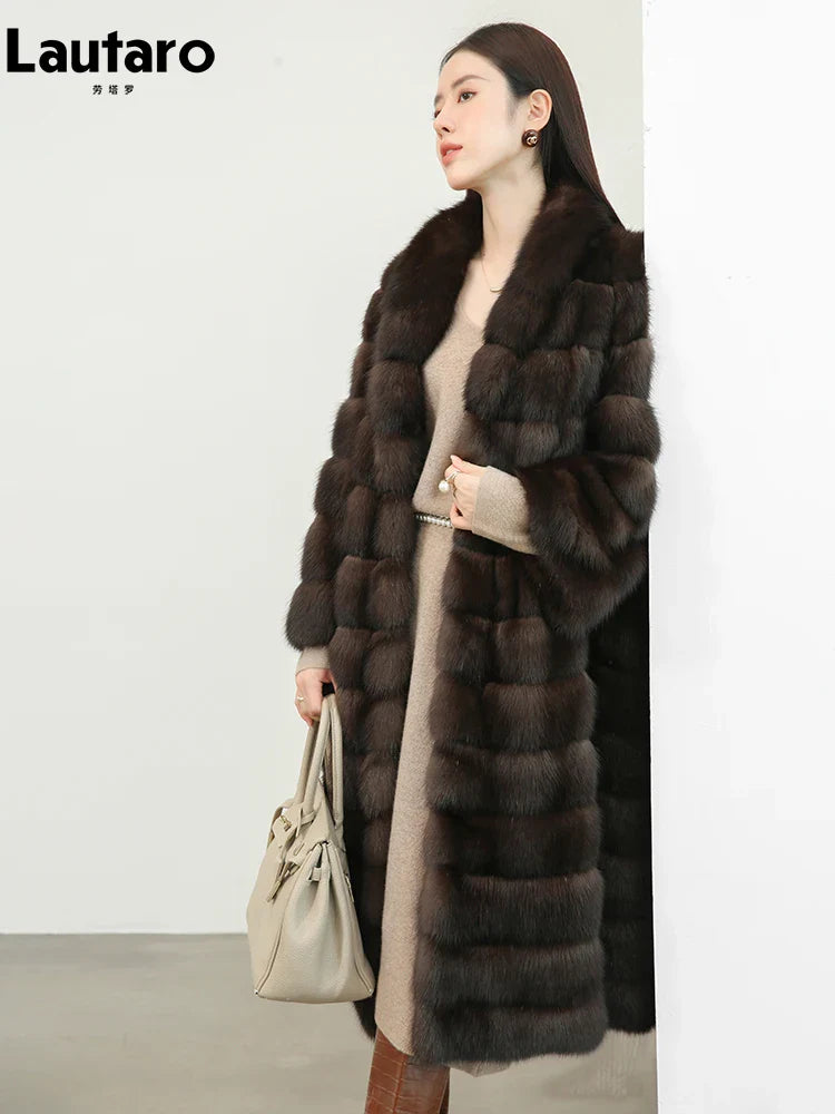 Luxury Faux Sable Fur Coat for Women - Warm Thick Fluffy Winter Overcoat with Shawl Collar | Elegant Outerwear for Fall Winter Fashion, Parties & Cold Weather