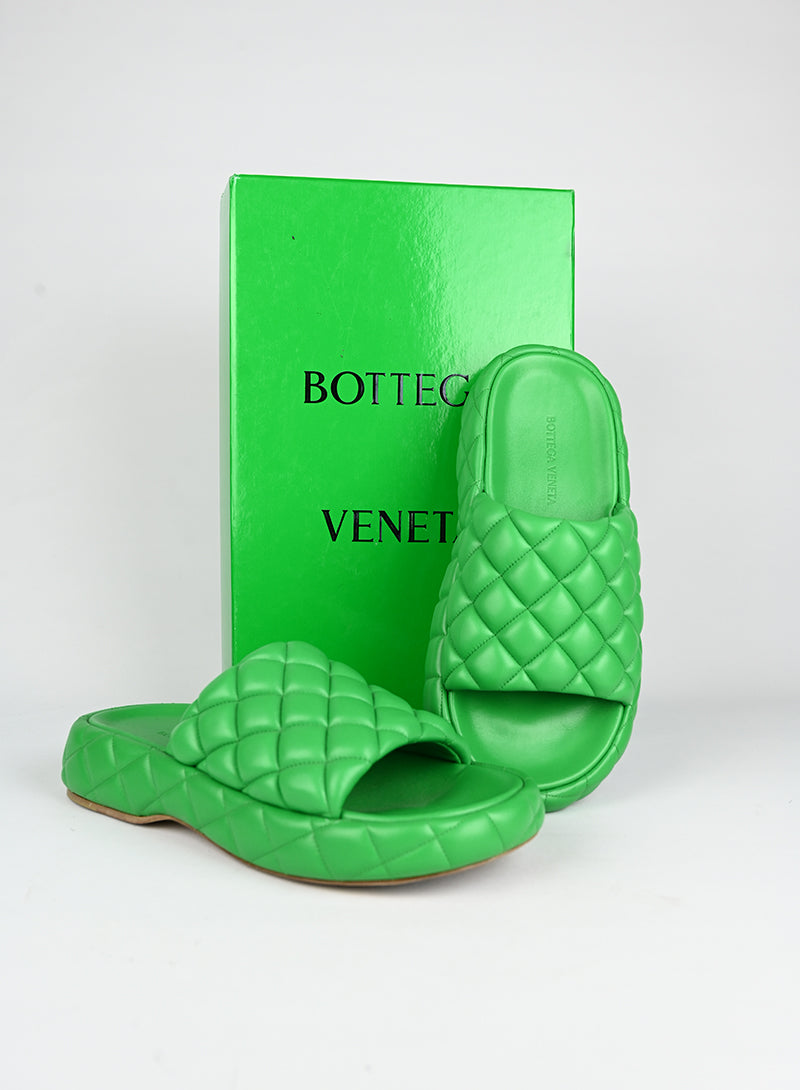 Bottega Veneta Green Leather Sandals Women's Size 39 - Perfect for Summer Vacations & Beach Getaways