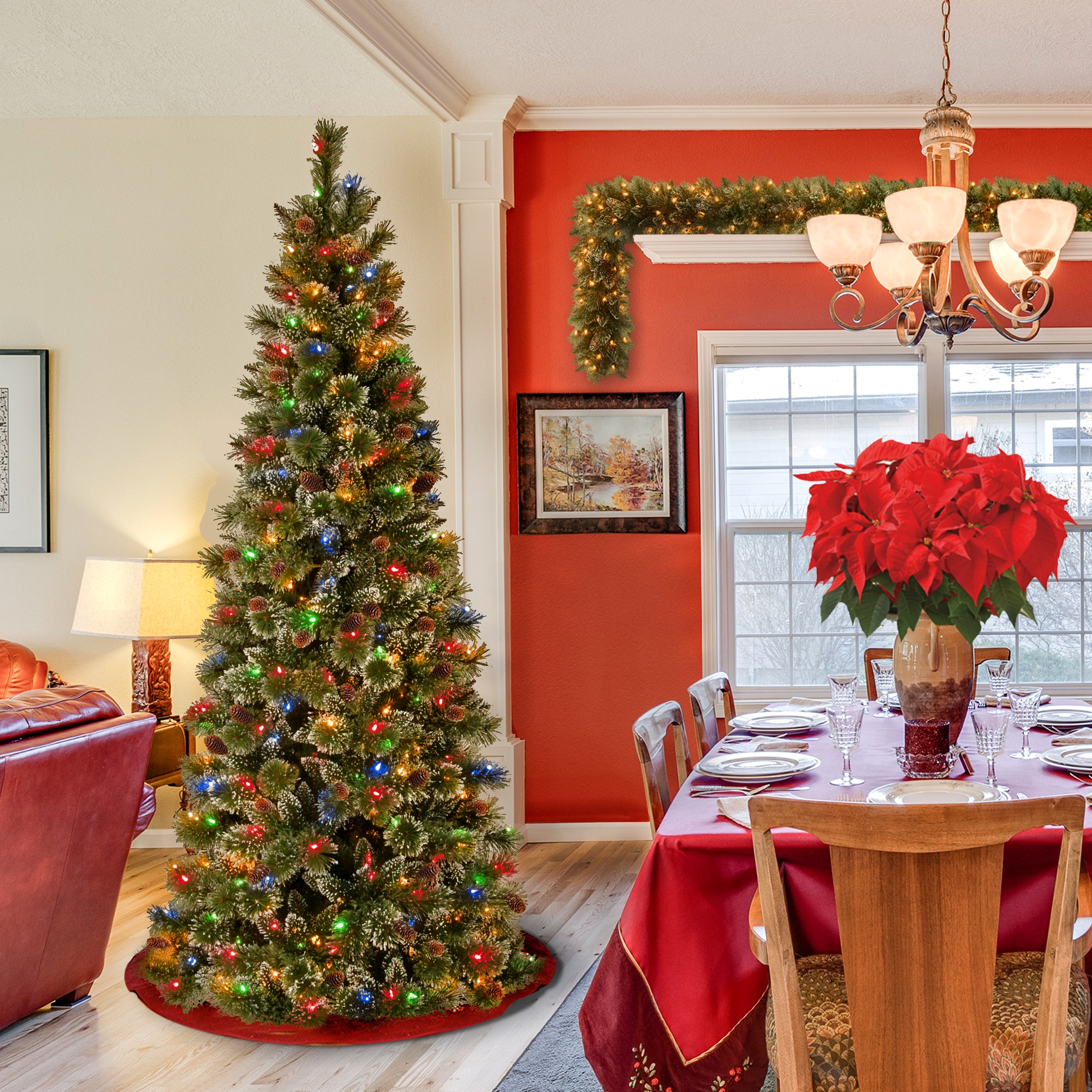 7 ft Pre-Lit Slim Pencil Christmas Tree with Multicolor LED Lights - Perfect for Small Spaces, Apartments & Holiday Decorations