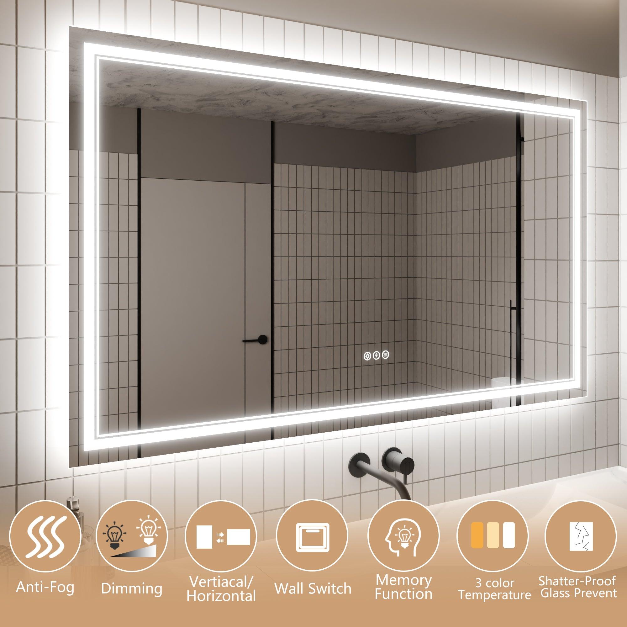 Anti-Fog LED Bathroom Mirror with Dimmable Backlit & Touch Switch - GlareGuard Illuminated Vanity Mirror for Makeup, Shaving & Home Decor
